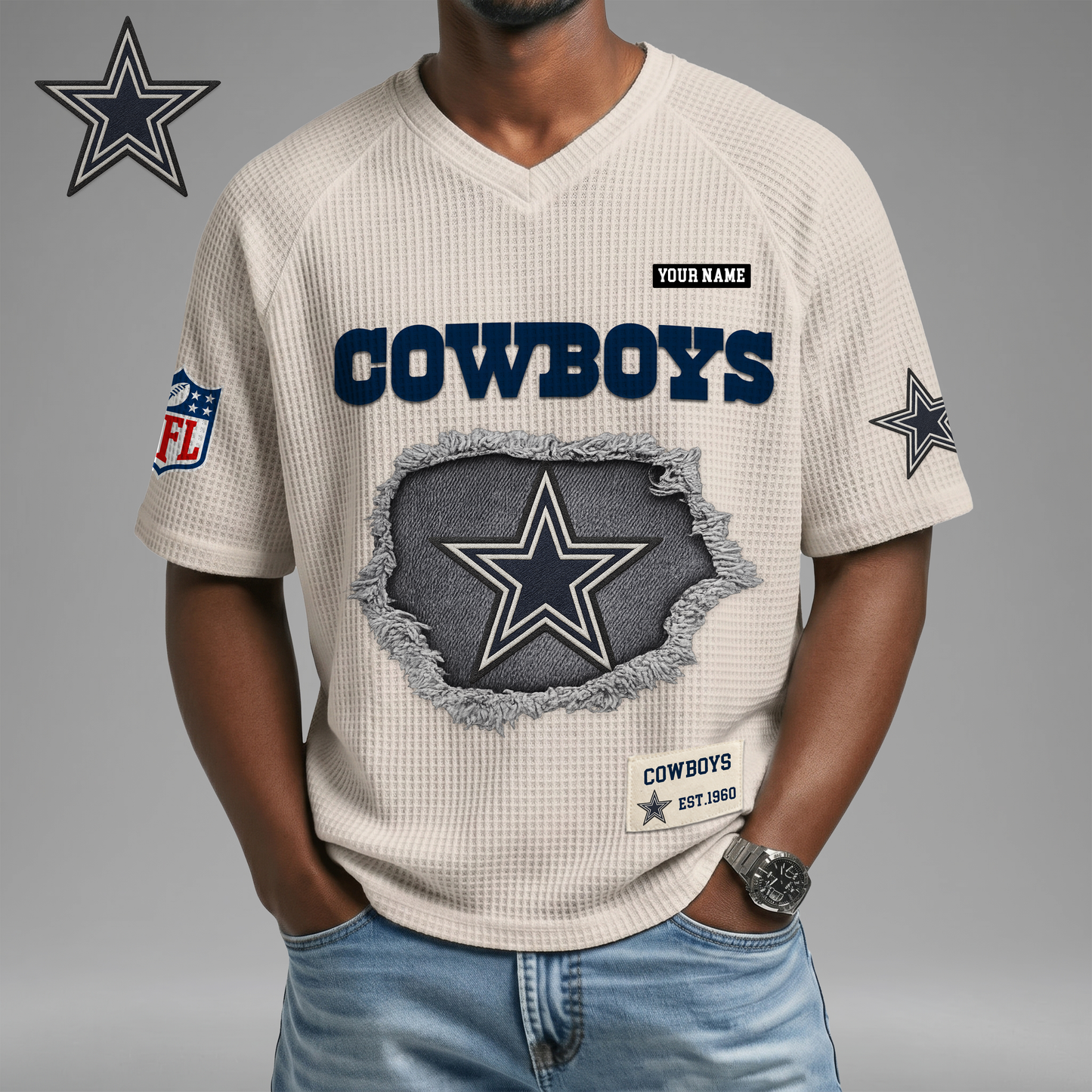 PREMIUM NFL X DC Game Day Waffle V-neck T-shirt 110626