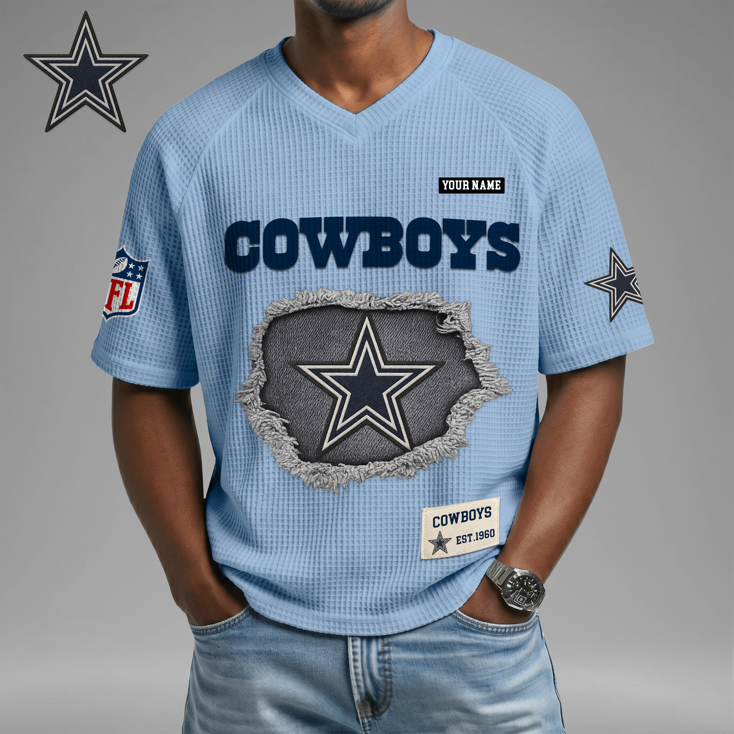 PREMIUM NFL X DC Game Day Waffle V-neck T-shirt 110626