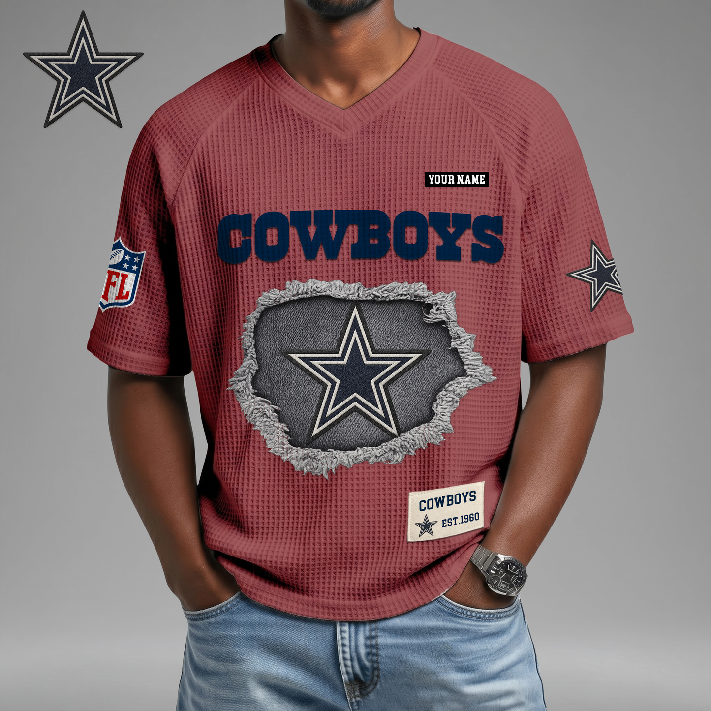 PREMIUM NFL X DC Game Day Waffle V-neck T-shirt 110626