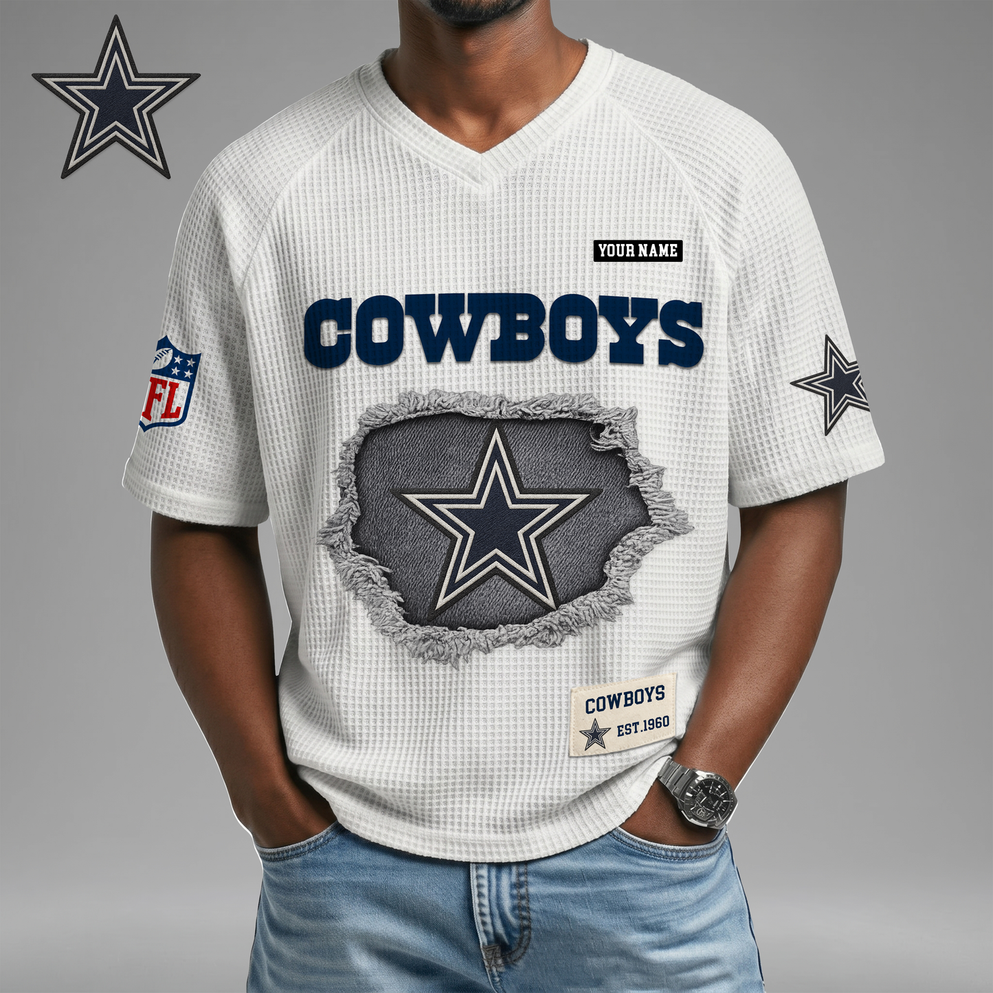 PREMIUM NFL X DC Game Day Waffle V-neck T-shirt 110626