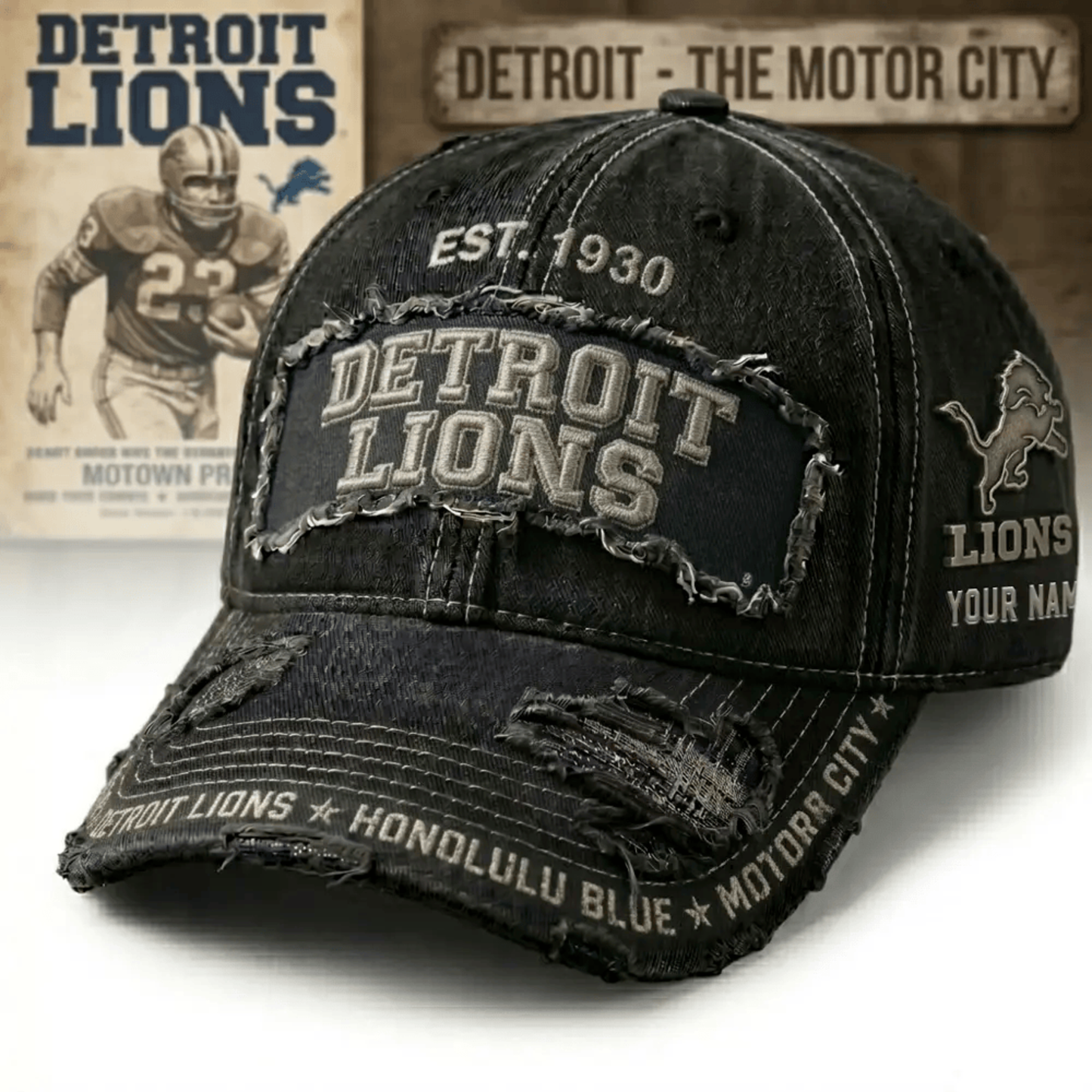 PREMIUM NFL X DET Denim Washed Custom Name HAT NDT NHM 050526