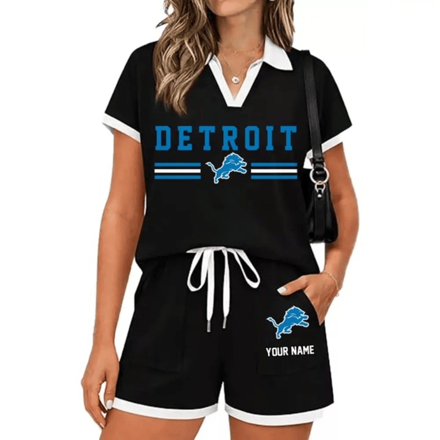 PREMIUM NFL X DET Retro Athletic Contrast Polo Set FOR SUMMER HOLIDAY NDT NHM 100626