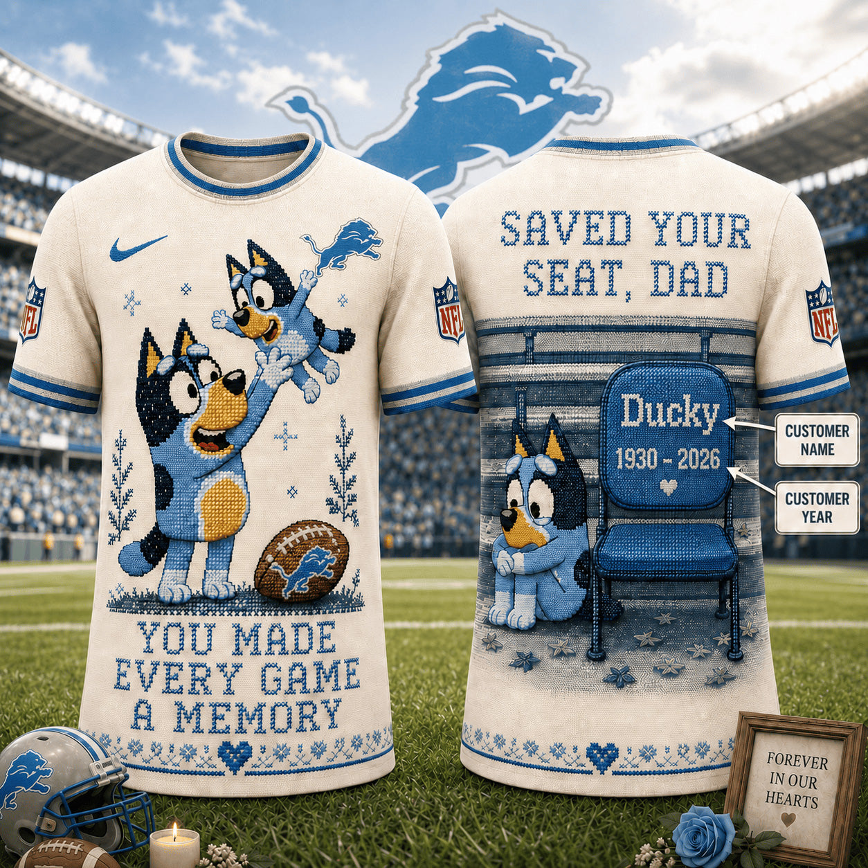 PREMIUM NFL X DL Custom Premium NFL 3D Faux-Stitch Dad Memorial Shirt NDT NTN 220526
