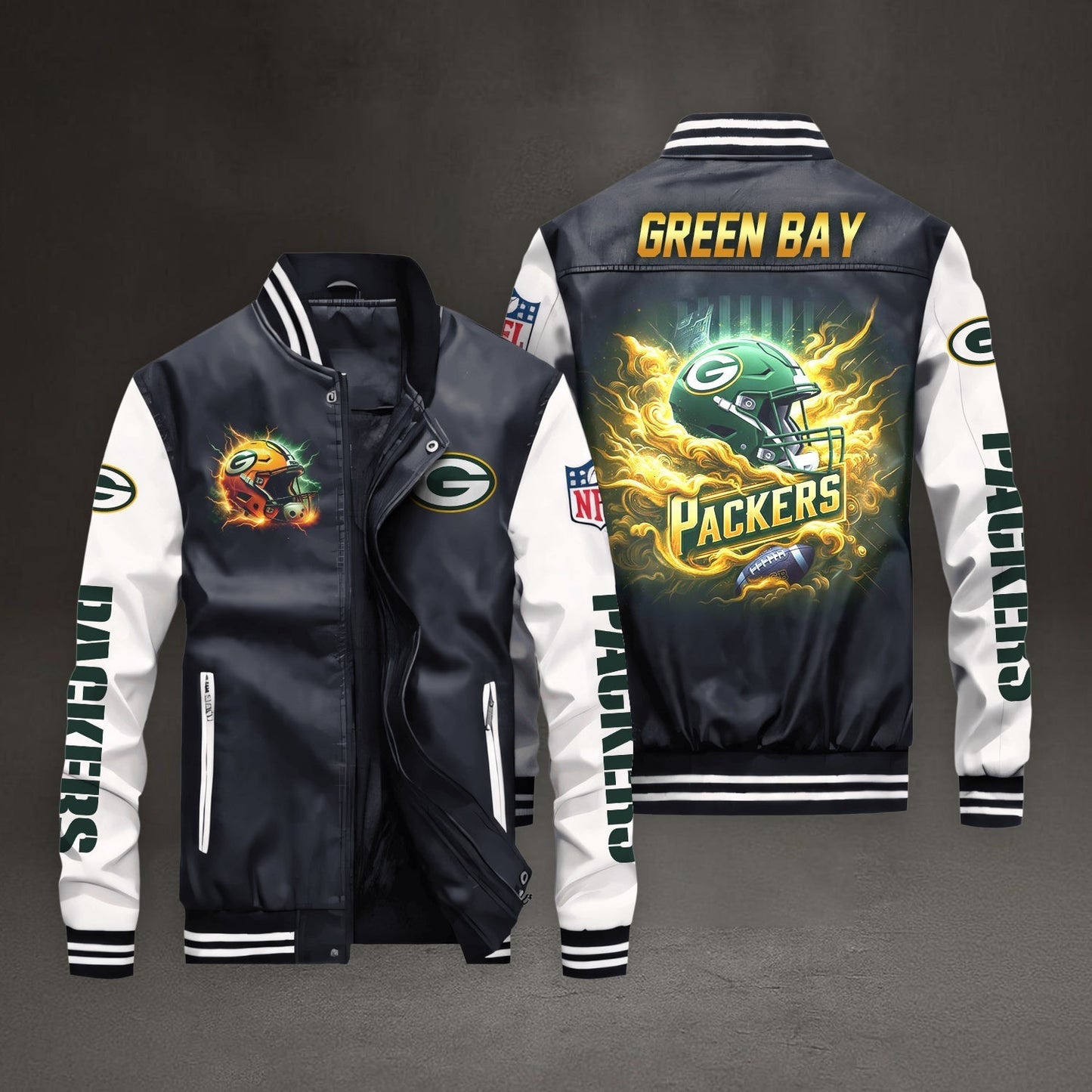 PREMIUM NFL X GB LEATHER BOMBER JACKET NDT NHM