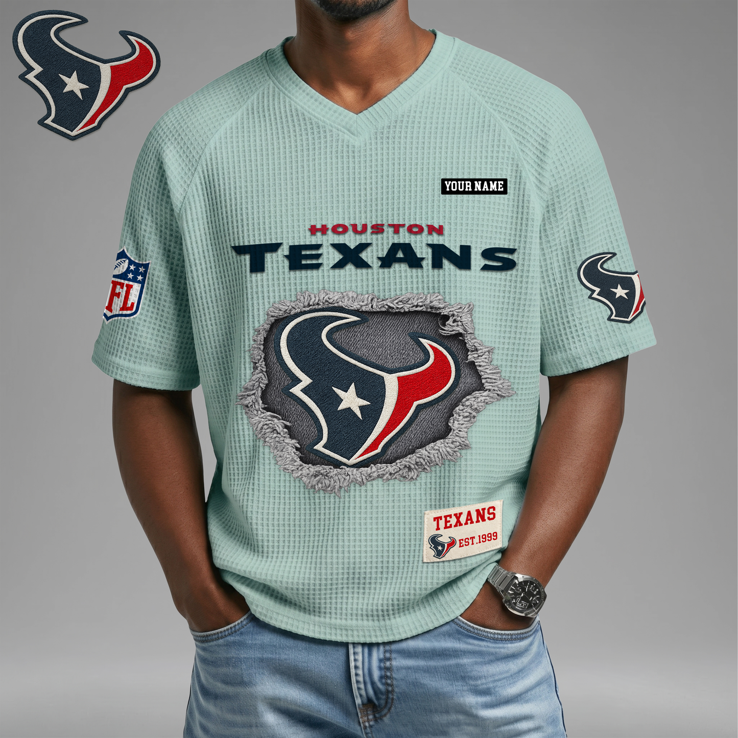 PREMIUM NFL X HT Game Day Waffle V-neck T-shirt 110626