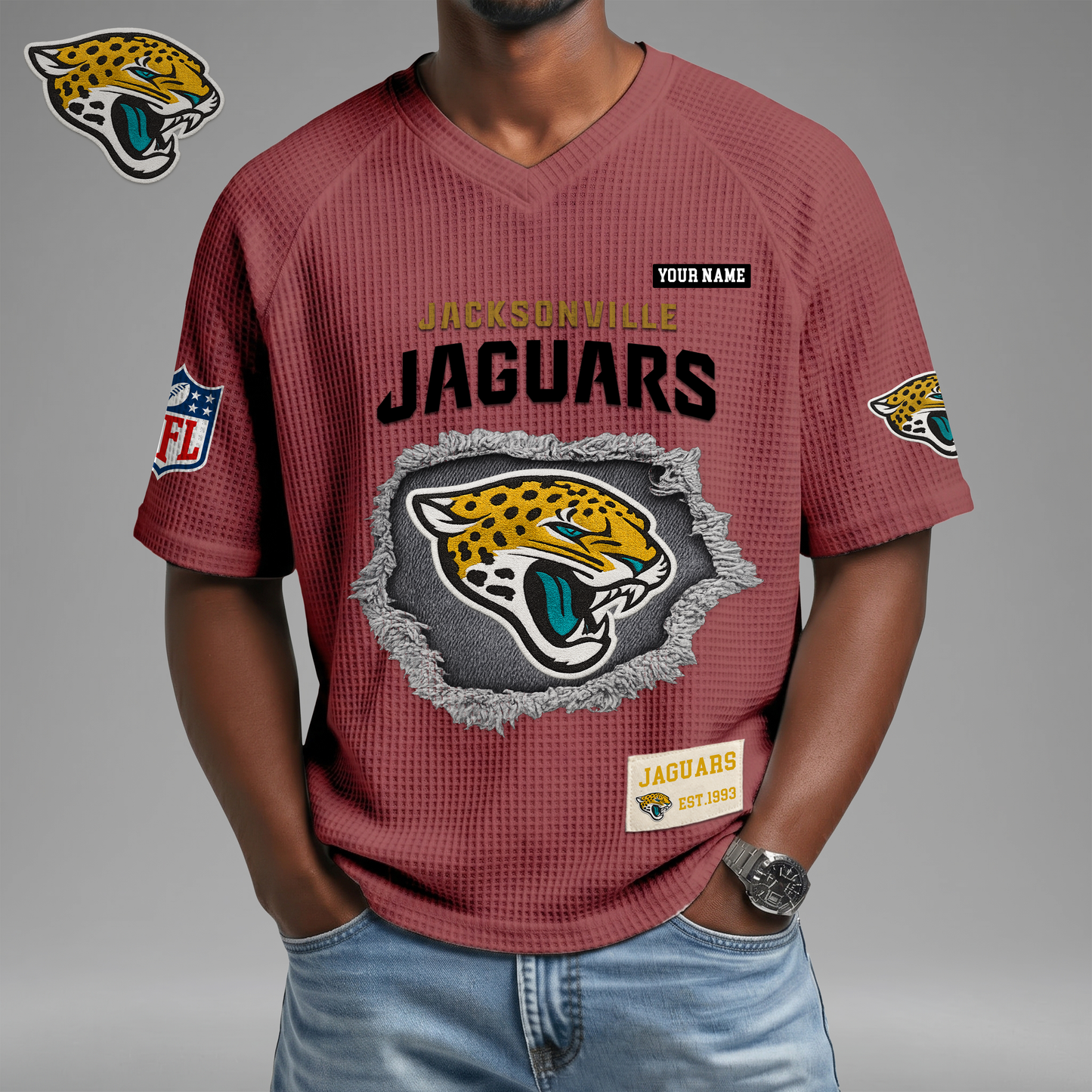 PREMIUM NFL X JJ Game Day Waffle V-neck T-shirt 110626