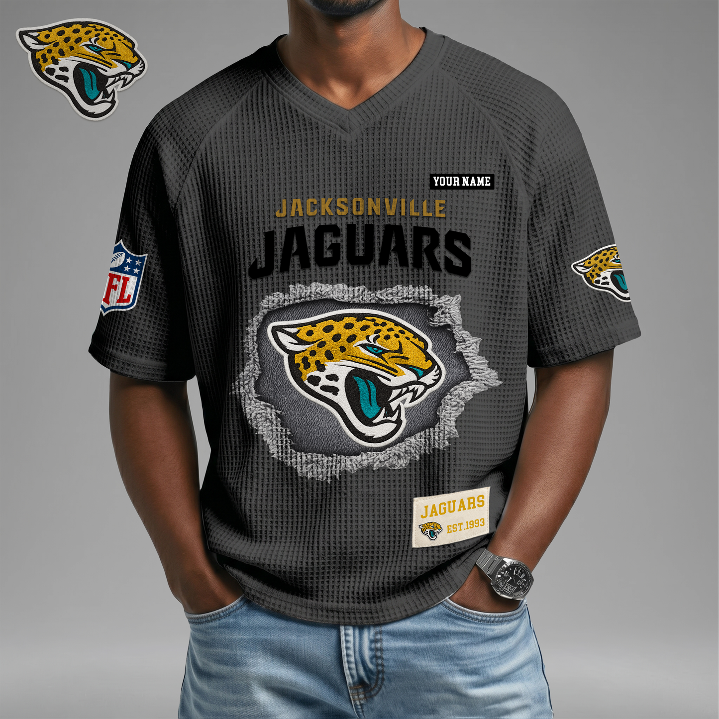 PREMIUM NFL X JJ Game Day Waffle V-neck T-shirt 110626