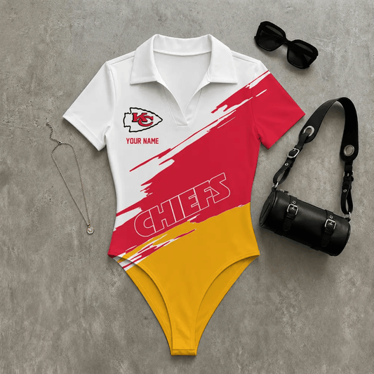 PREMIUM NFL X KC Women's Slim-Fit V-Neck Polo Bodysuit NDT LVH 270526