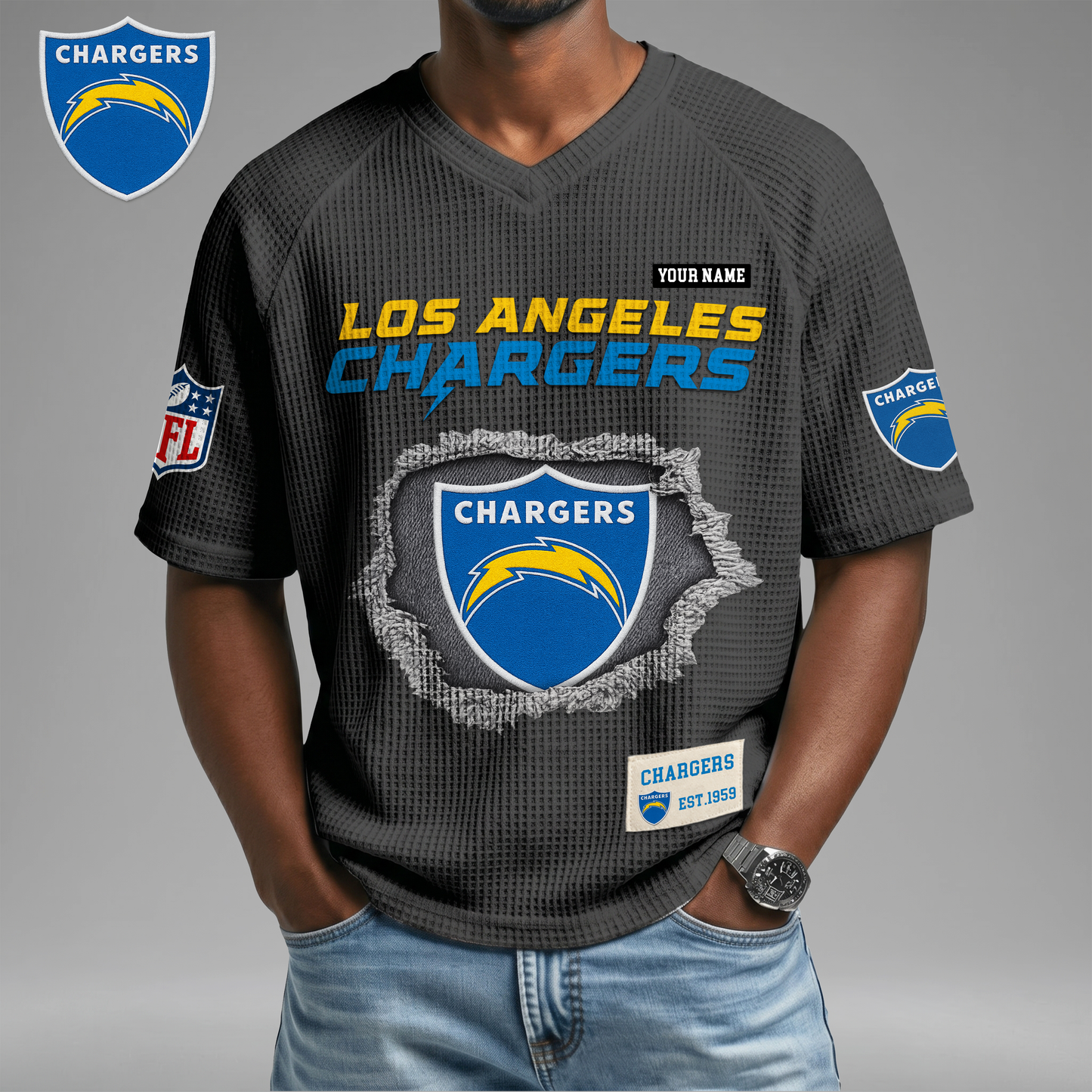 PREMIUM NFL X LAC Game Day Waffle V-neck T-shirt 110626