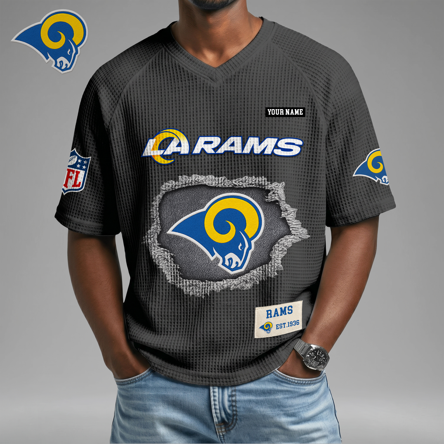 PREMIUM NFL X LAR Game Day Waffle V-neck T-shirt 110626