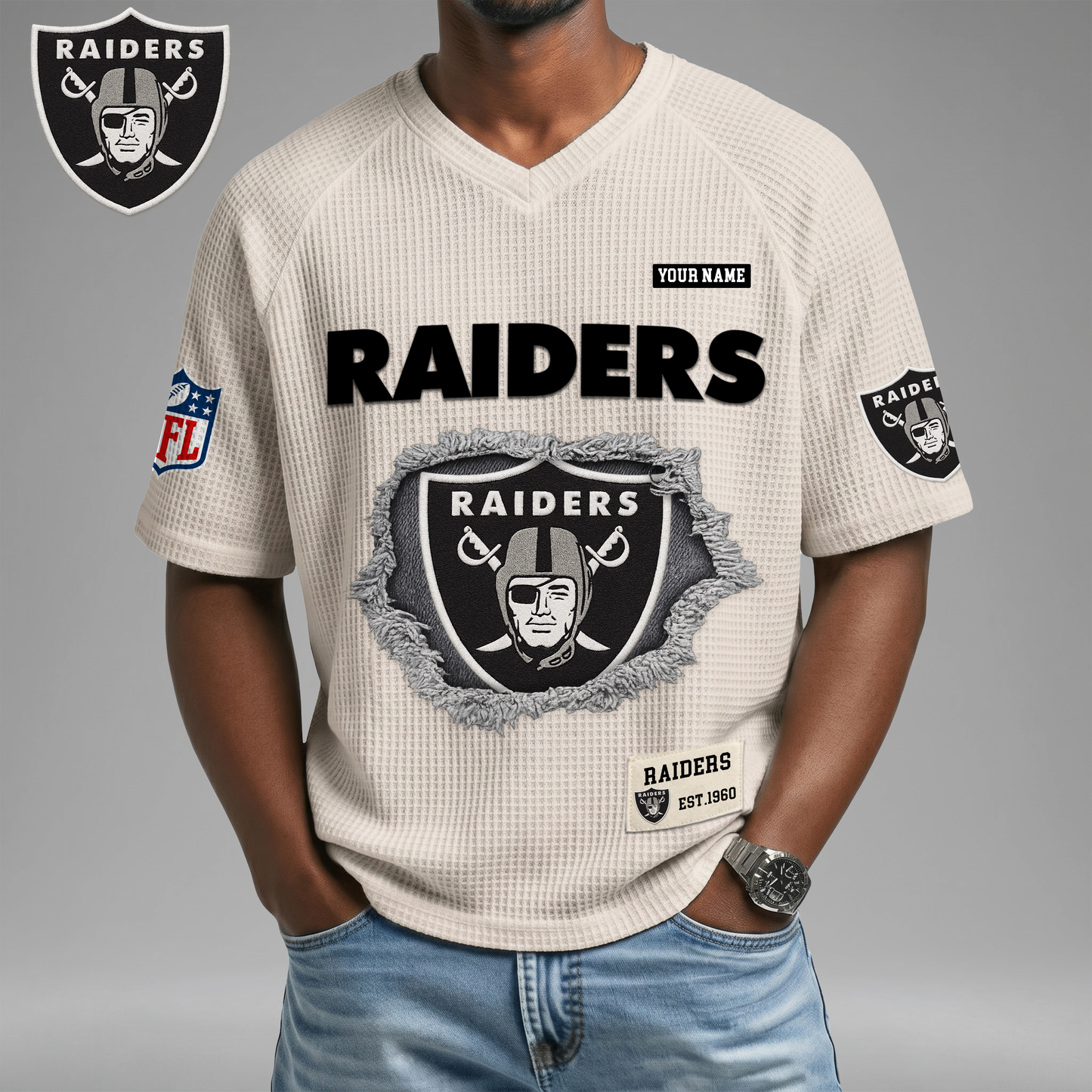PREMIUM NFL X LVR Game Day Waffle V-neck T-shirt 110626