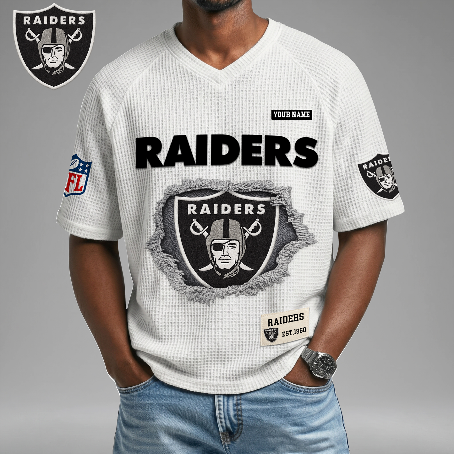 PREMIUM NFL X LVR Game Day Waffle V-neck T-shirt 110626