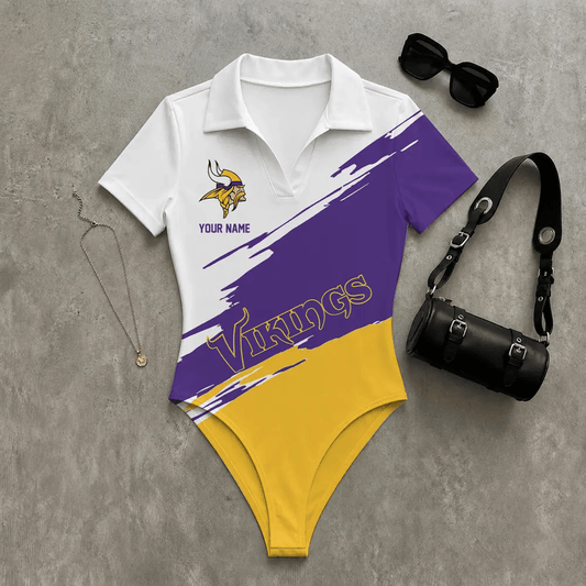PREMIUM NFL X MIN Women's Slim-Fit V-Neck Polo Bodysuit NDT LVH 270526