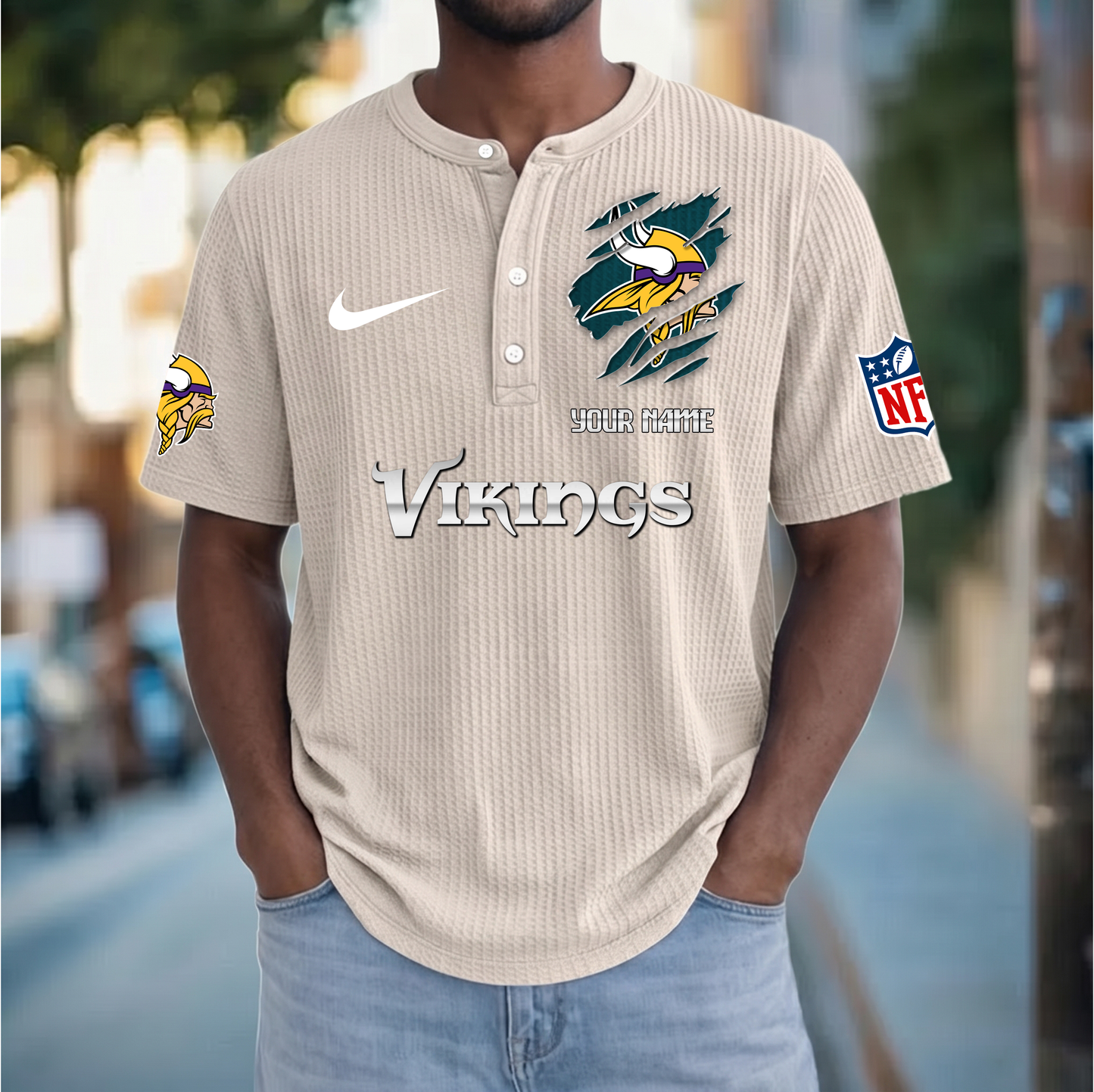 PREMIUM NFL  X  MV Crew neck button Henry Shirt Limited Editions NDT VHM 230426