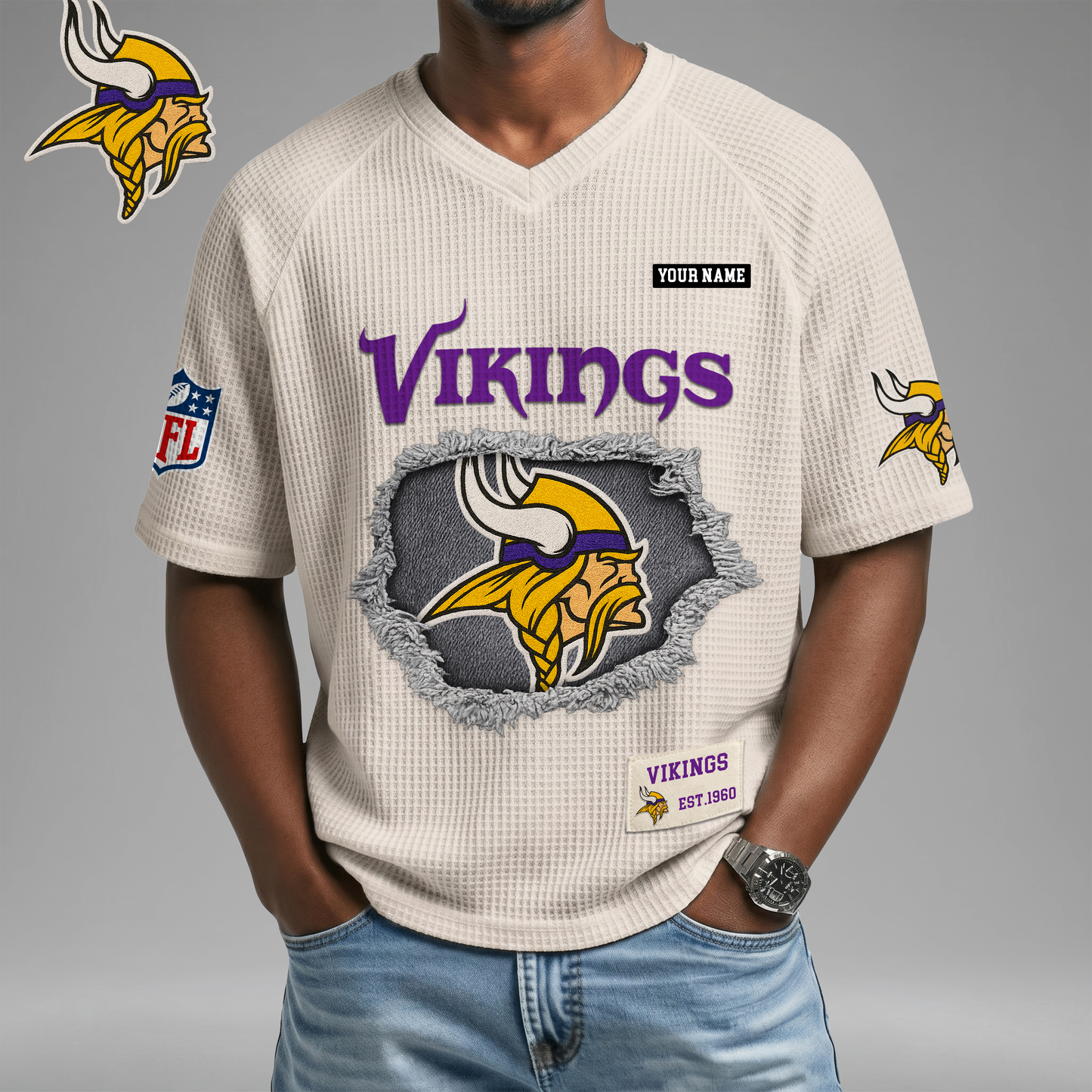 PREMIUM NFL X MV Game Day Waffle V-neck T-shirt 110626