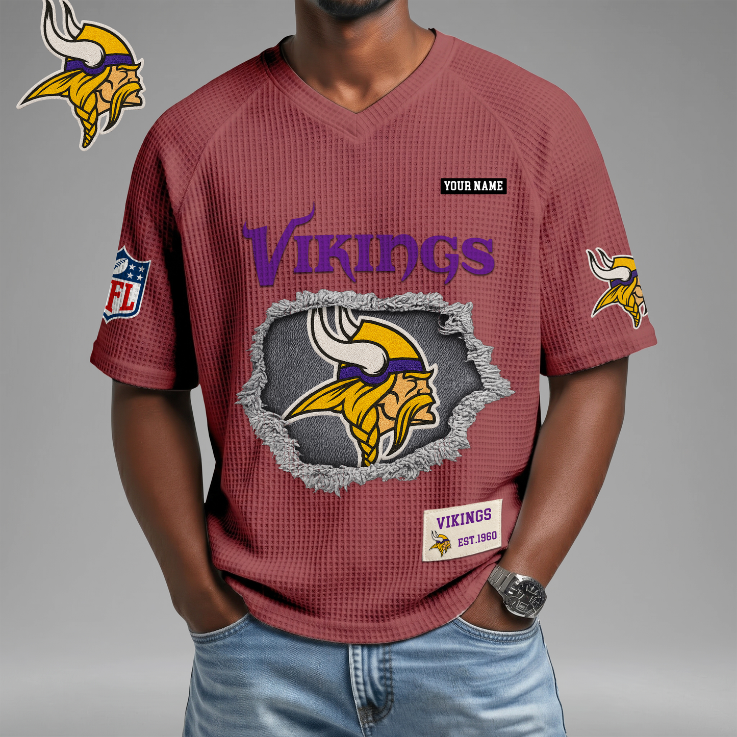 PREMIUM NFL X MV Game Day Waffle V-neck T-shirt 110626