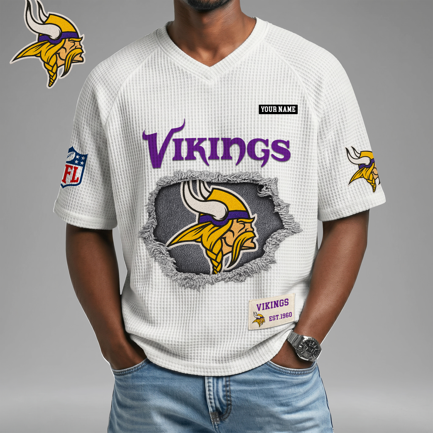 PREMIUM NFL X MV Game Day Waffle V-neck T-shirt 110626