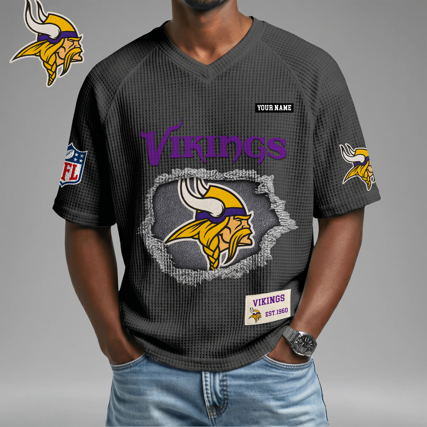 PREMIUM NFL X MV Game Day Waffle V-neck T-shirt 110626