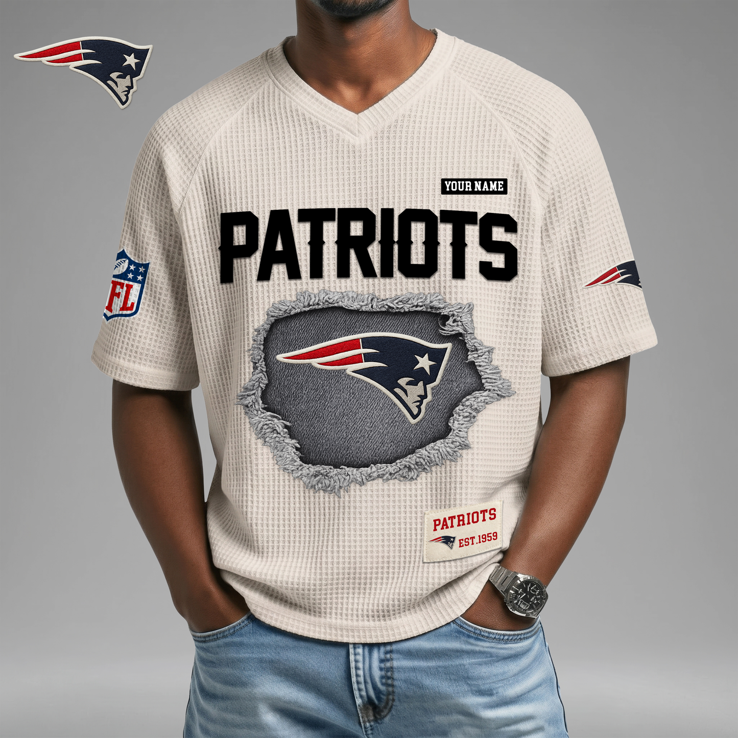 PREMIUM NFL X NEP Game Day Waffle V-neck T-shirt 110626