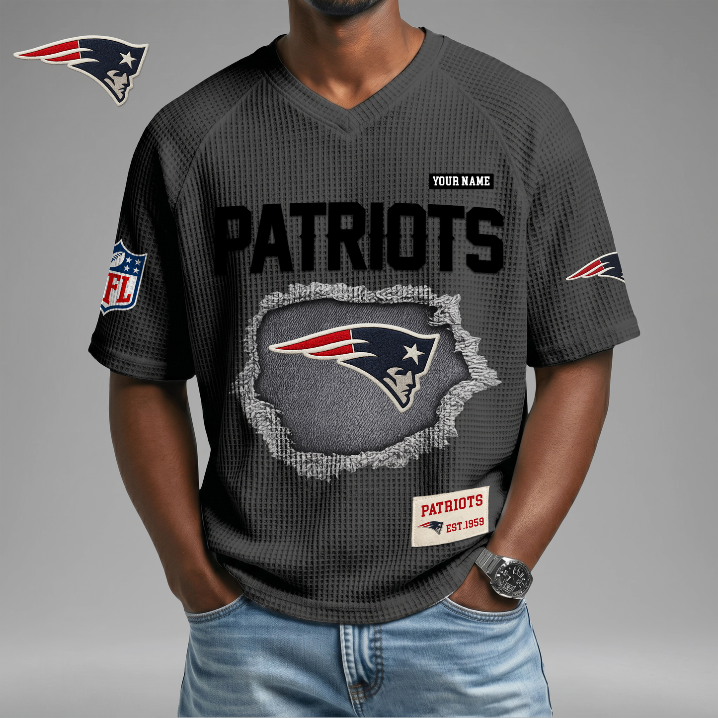 PREMIUM NFL X NEP Game Day Waffle V-neck T-shirt 110626