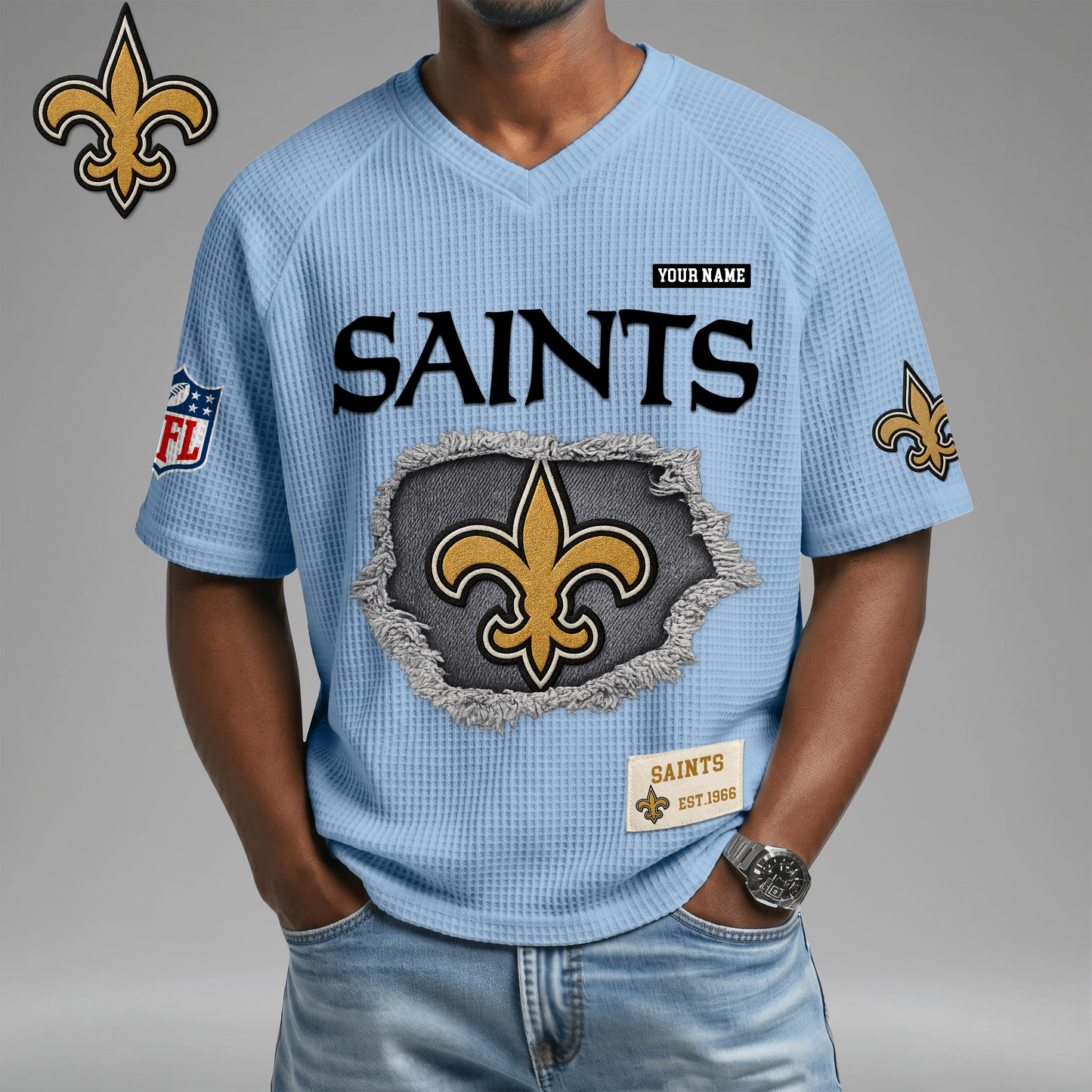 PREMIUM NFL X NOS Game Day Waffle V-neck T-shirt 110626