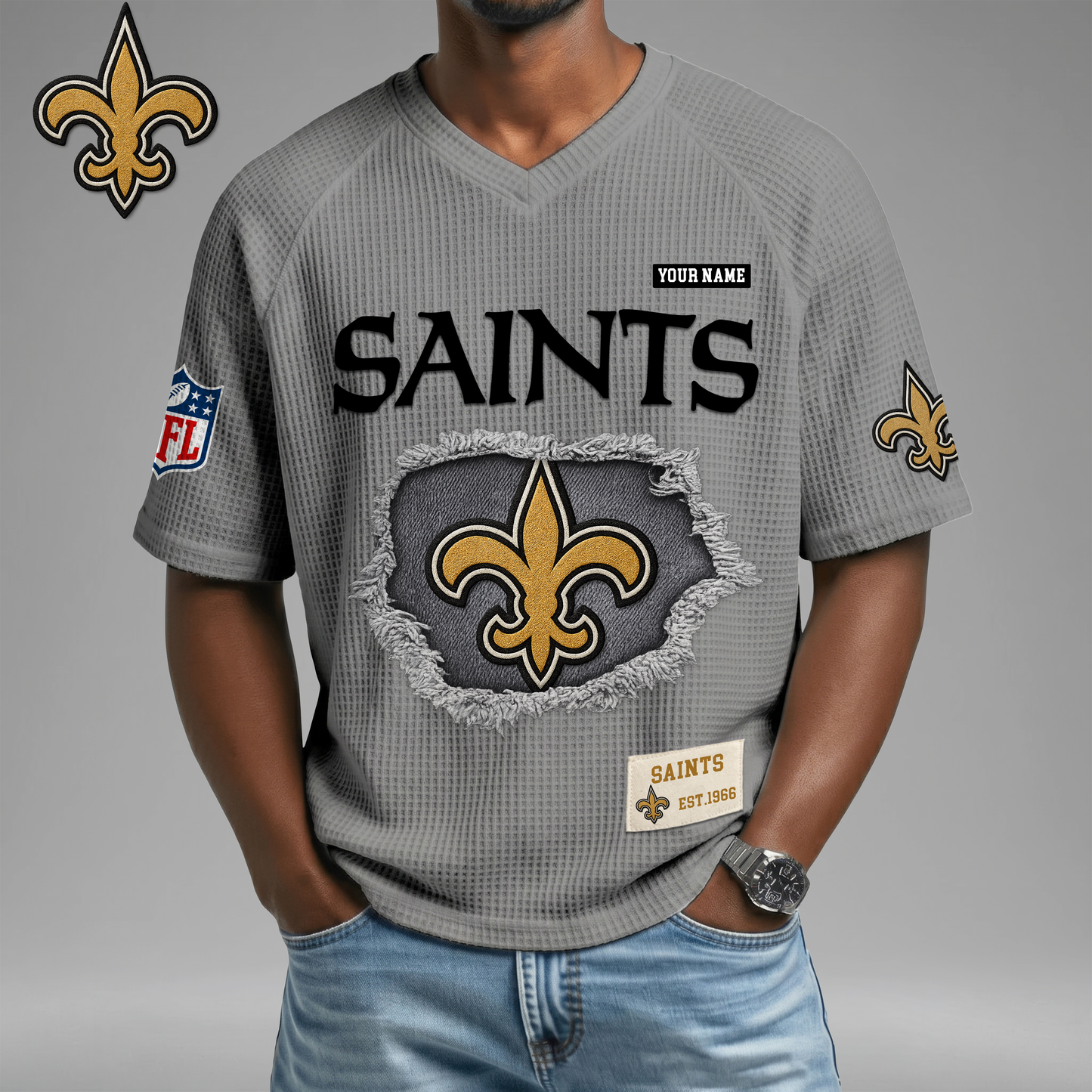 PREMIUM NFL X NOS Game Day Waffle V-neck T-shirt 110626