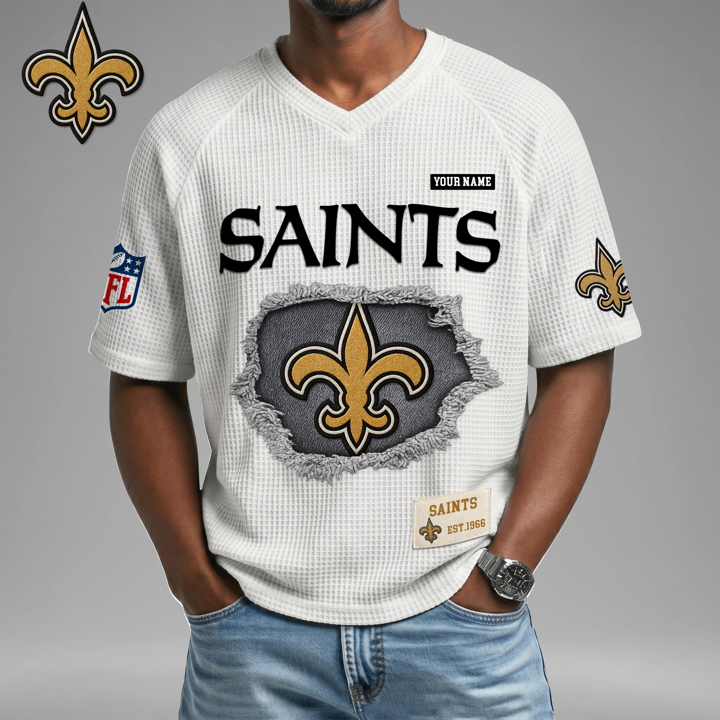 PREMIUM NFL X NOS Game Day Waffle V-neck T-shirt 110626