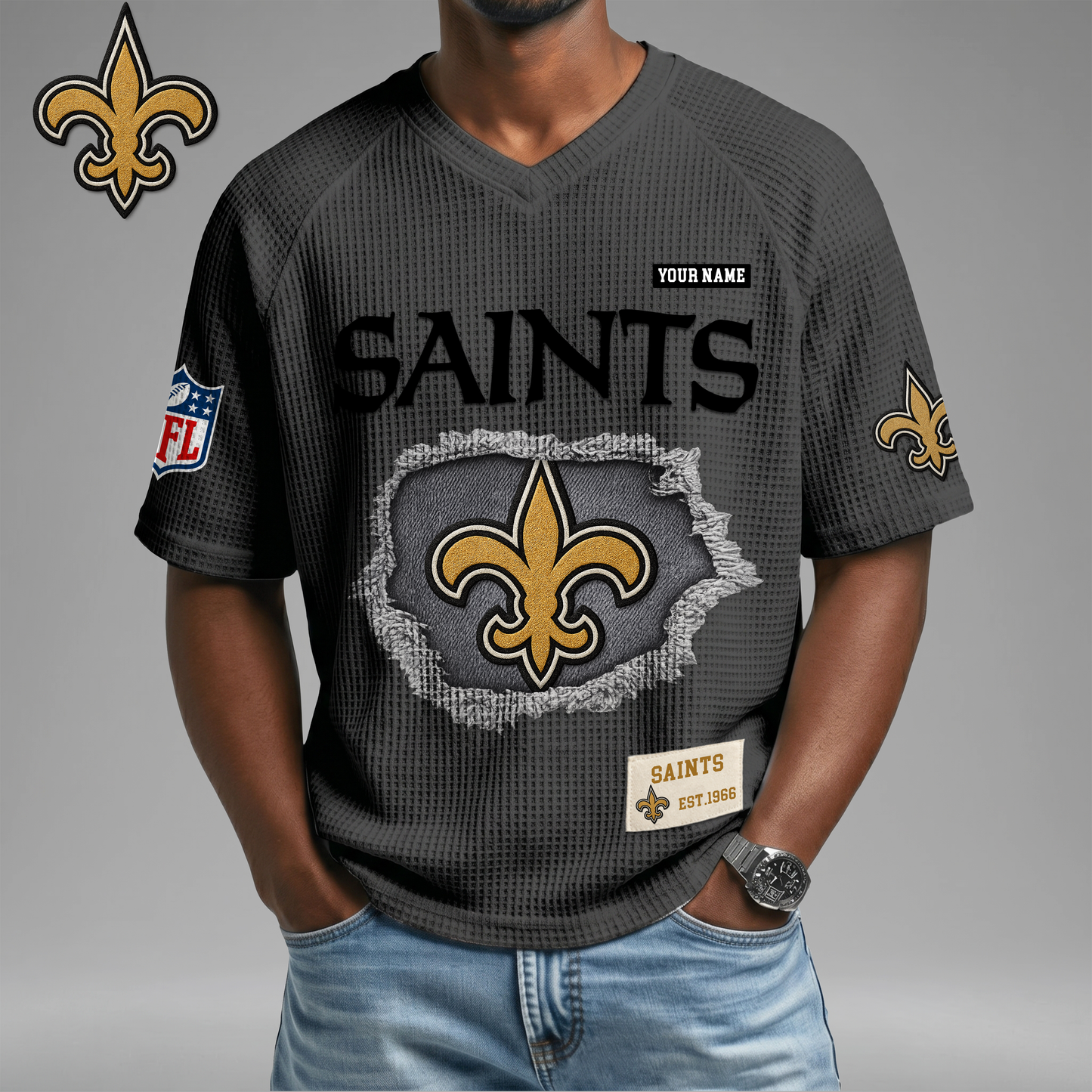 PREMIUM NFL X NOS Game Day Waffle V-neck T-shirt 110626
