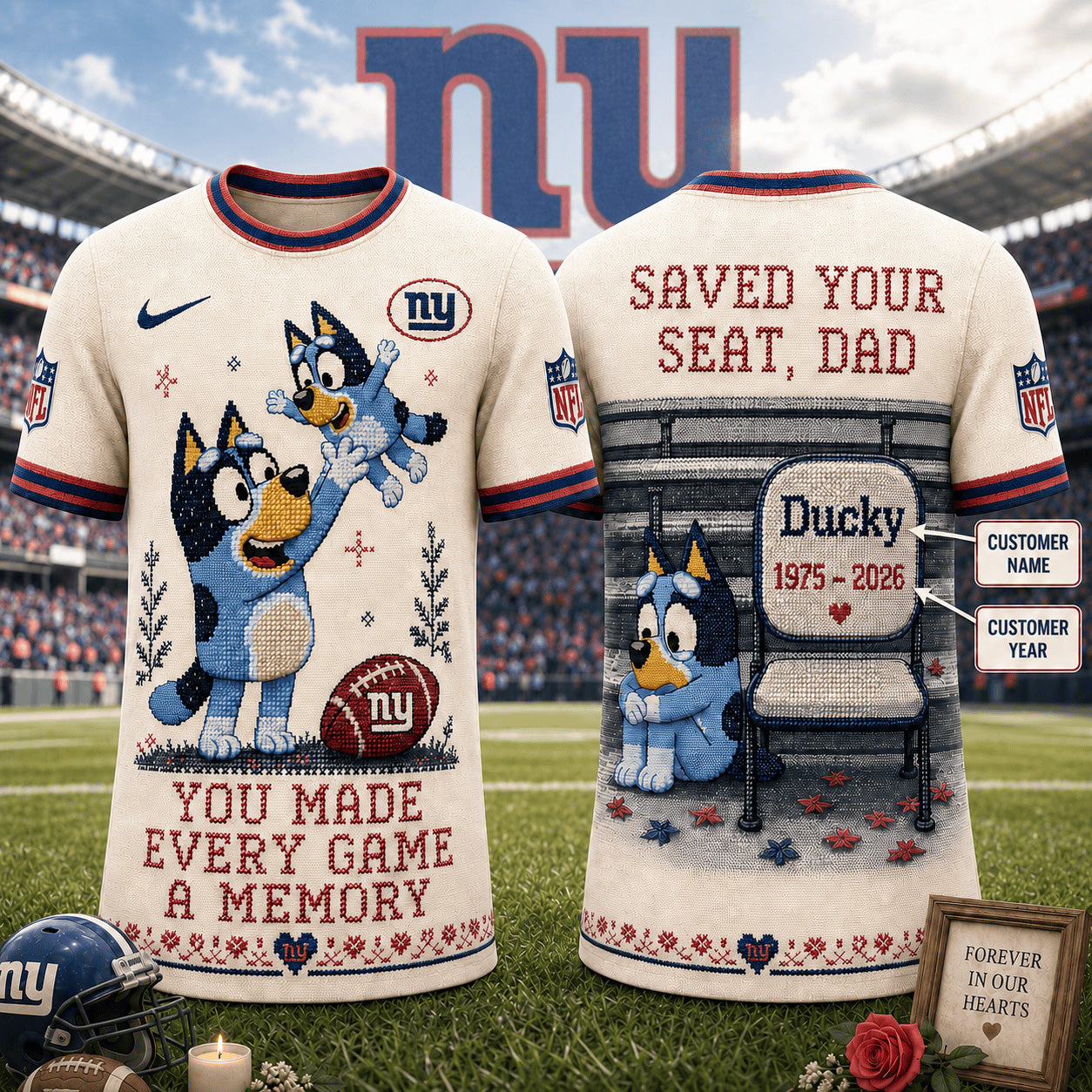 PREMIUM NFL X NYG Custom Premium NFL 3D Faux-Stitch Dad Memorial Shirt NDT NTN 220526
