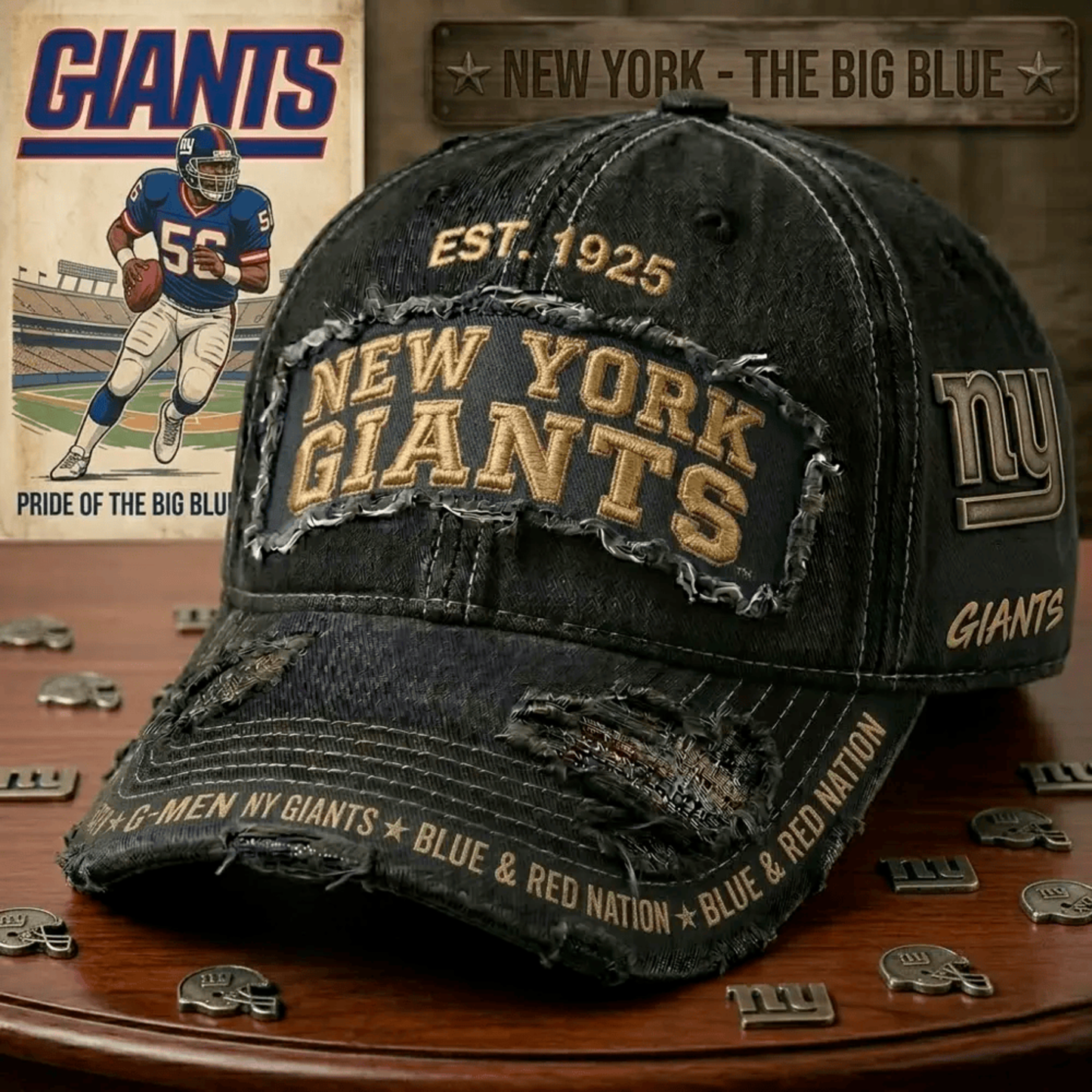 PREMIUM NFL X NYG Denim Washed Custom Name HAT NDT NHM 050526