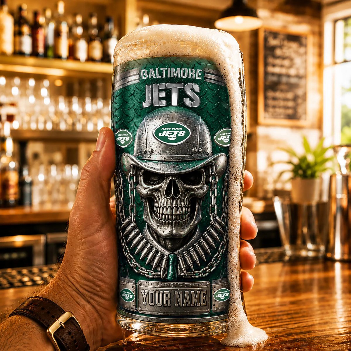 PREMIUM NFL X NYJ Beer Glass Custom Name Gifts For Fan NDT VHM 020626