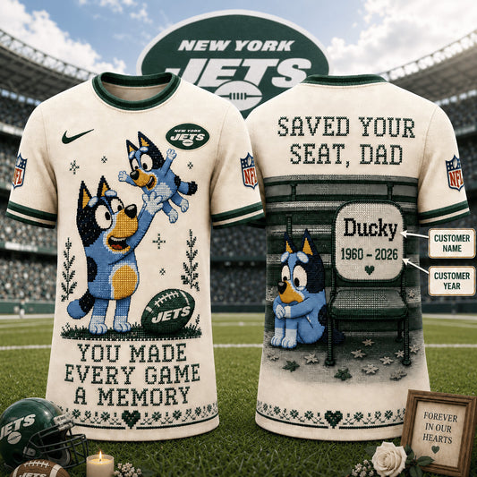 PREMIUM NFL X NYJ Custom Premium NFL 3D Faux-Stitch Dad Memorial Shirt NDT NTN 220526