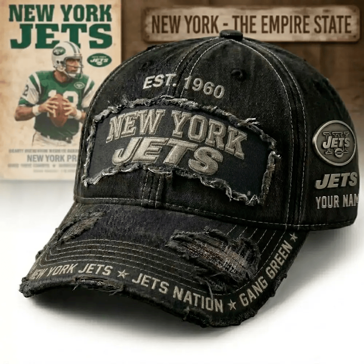 PREMIUM NFL X NYJ Denim Washed Custom Name HAT NDT NHM 050526