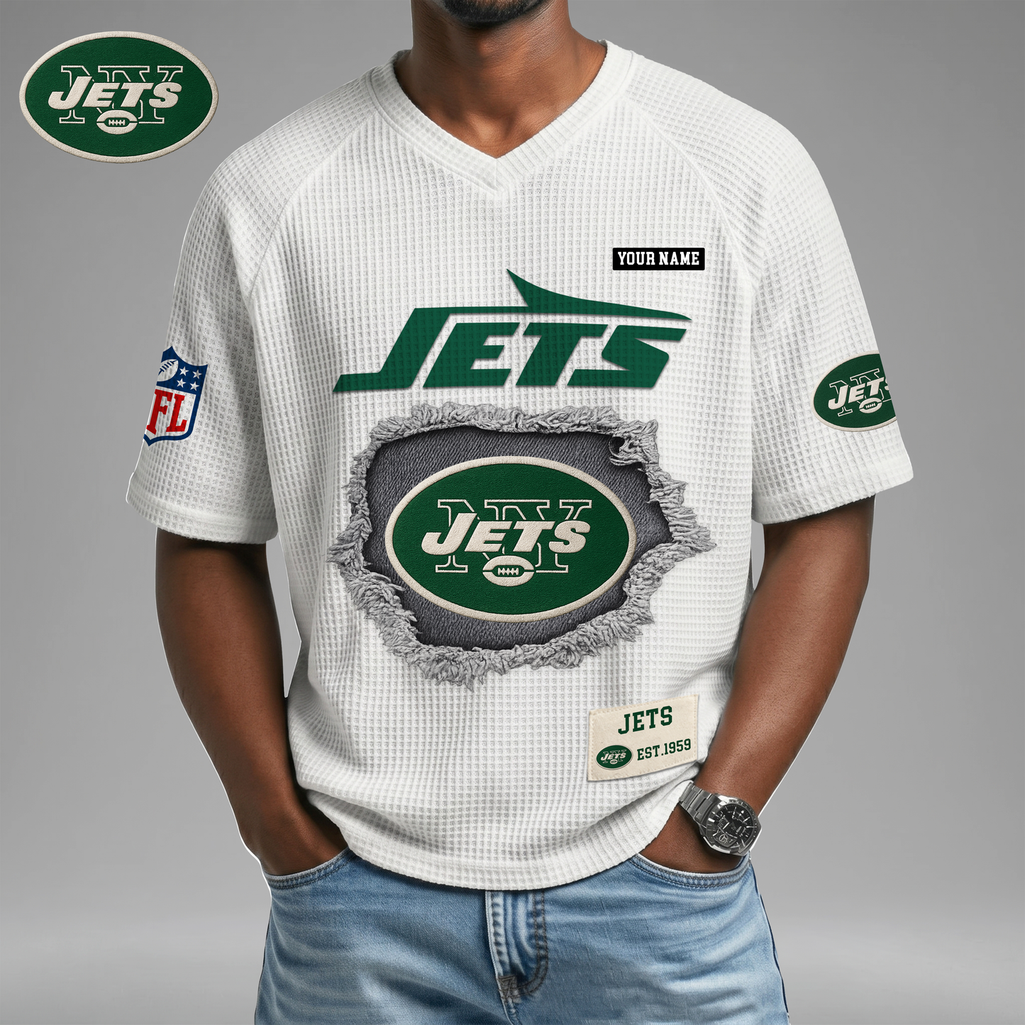 PREMIUM NFL X NYJ Game Day Waffle V-neck T-shirt 110626