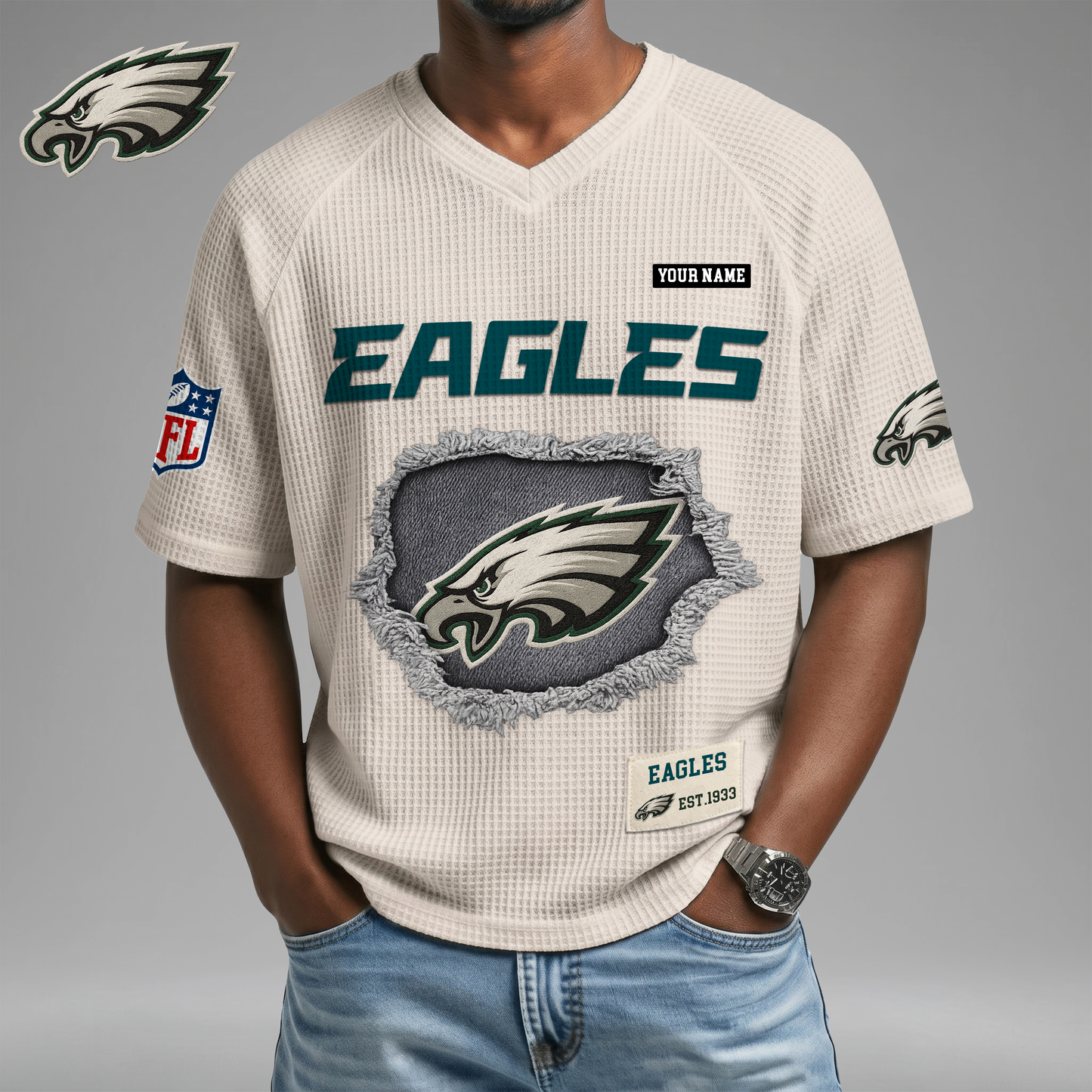 PREMIUM NFL X PE Game Day Waffle V-neck T-shirt 110626