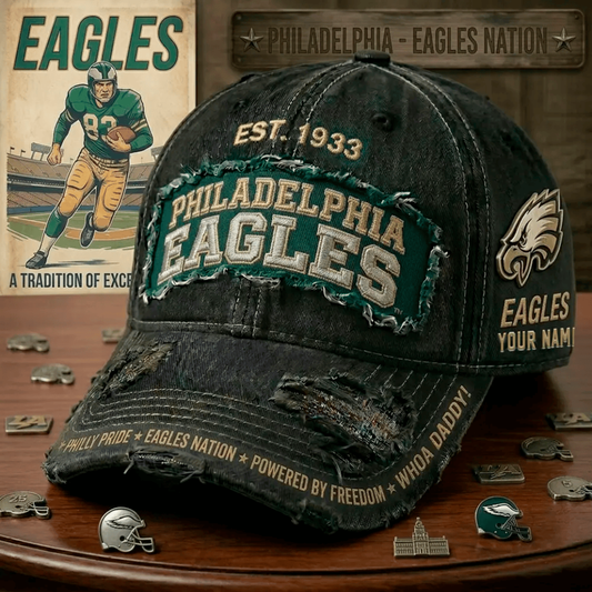 PREMIUM NFL X PHI Denim Washed Custom Name HAT NDT NHM 050526