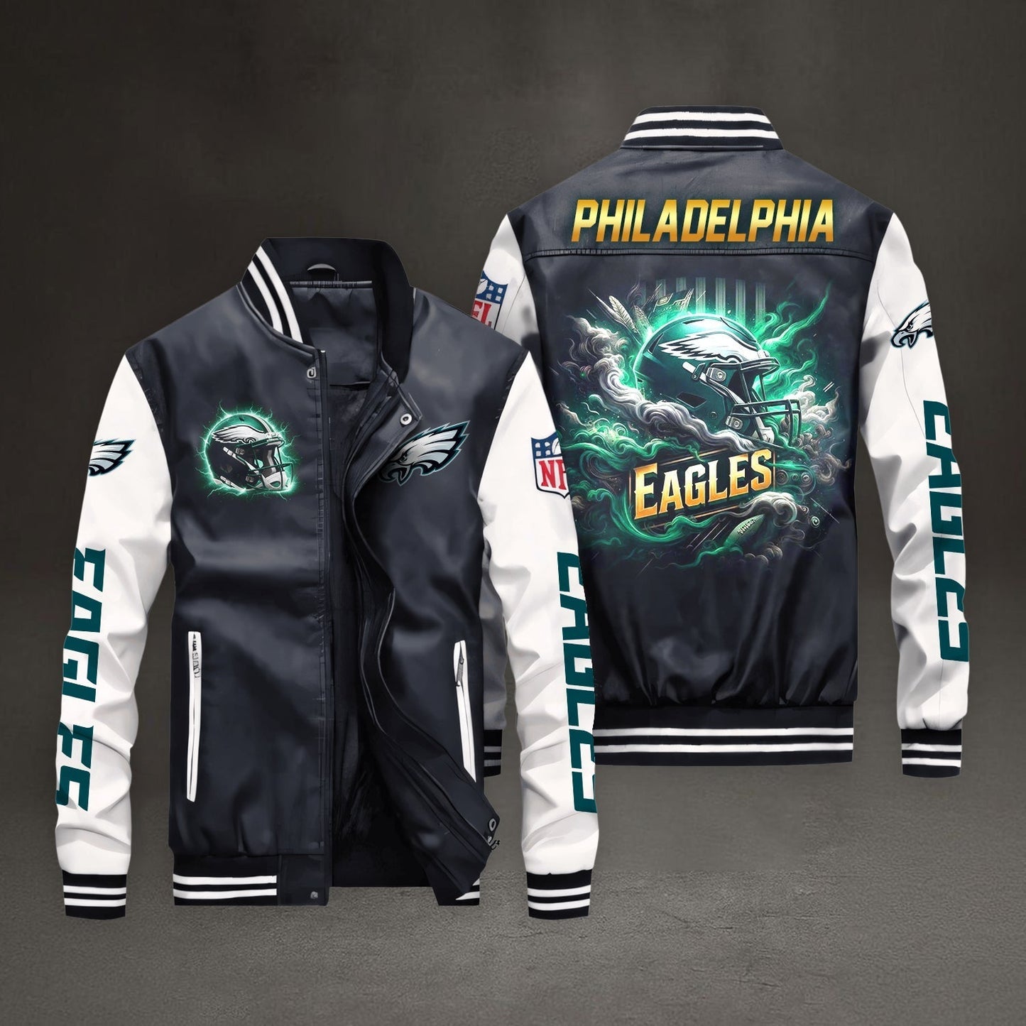PREMIUM NFL X PHI LEATHER BOMBER JACKET NDT NHM