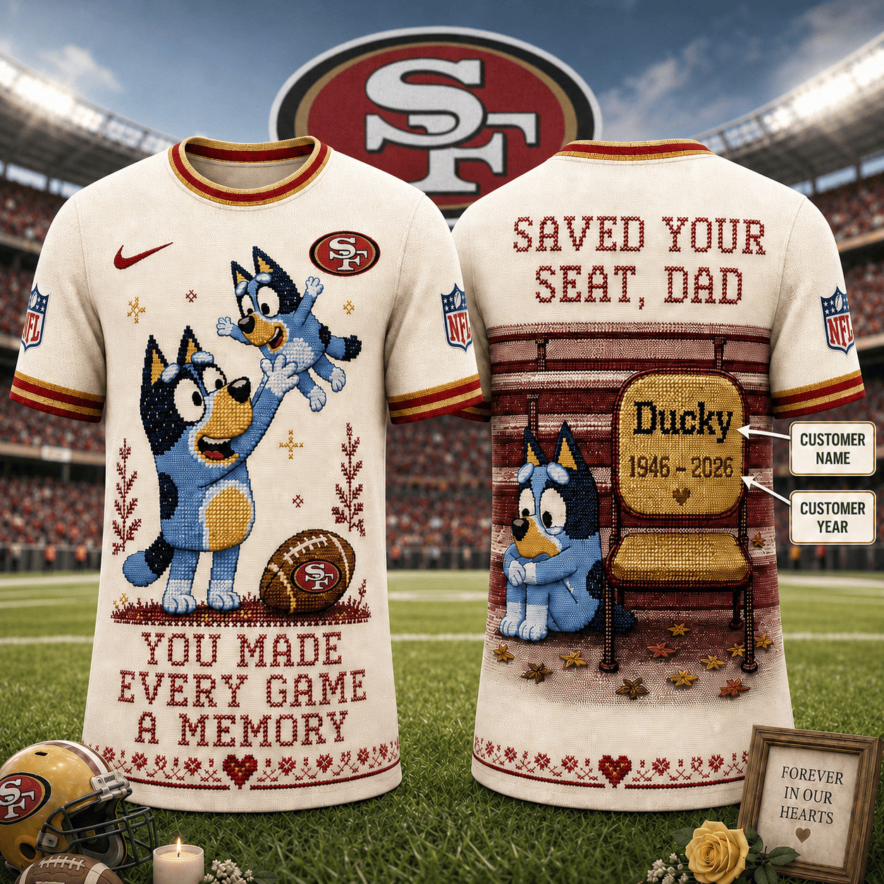 PREMIUM NFL X SF Custom Premium NFL 3D Faux-Stitch Dad Memorial Shirt NDT NTN 220526