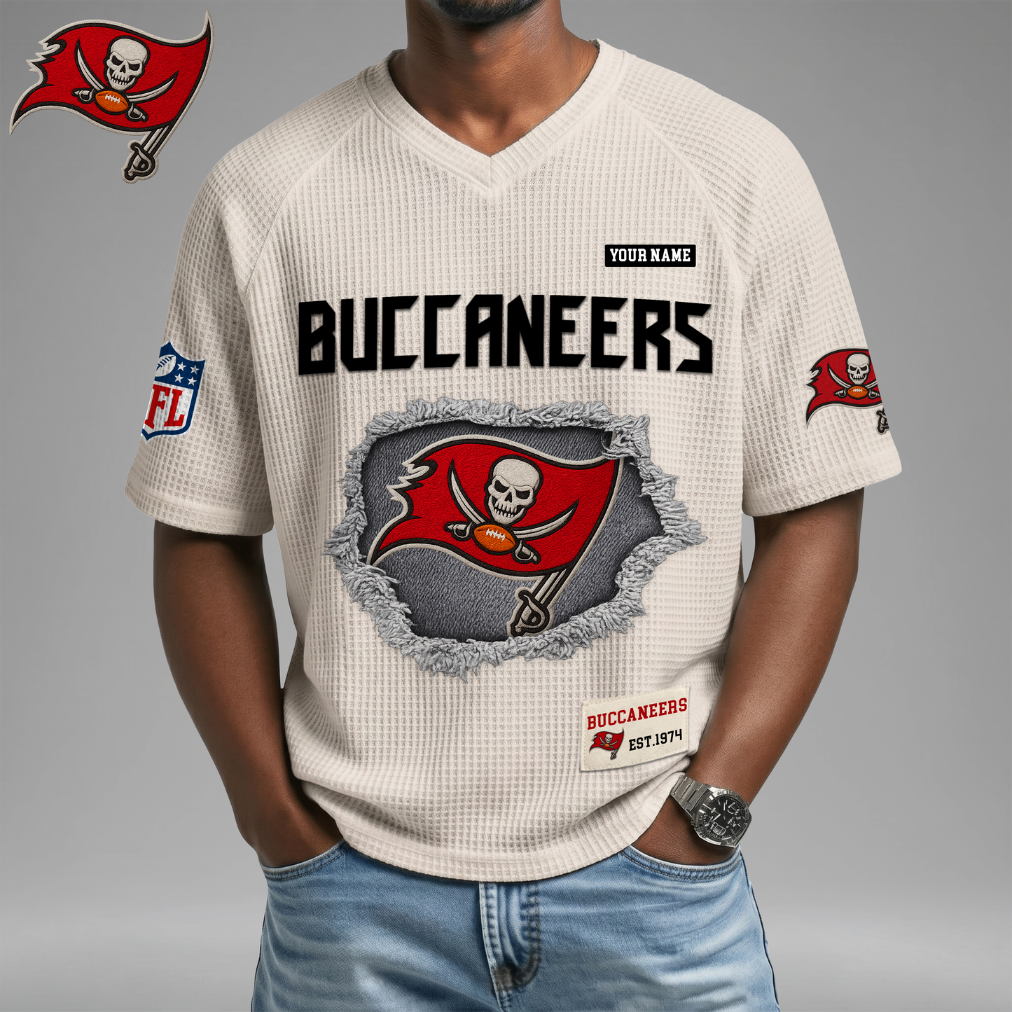 PREMIUM NFL X TBB Game Day Waffle V-neck T-shirt 110626