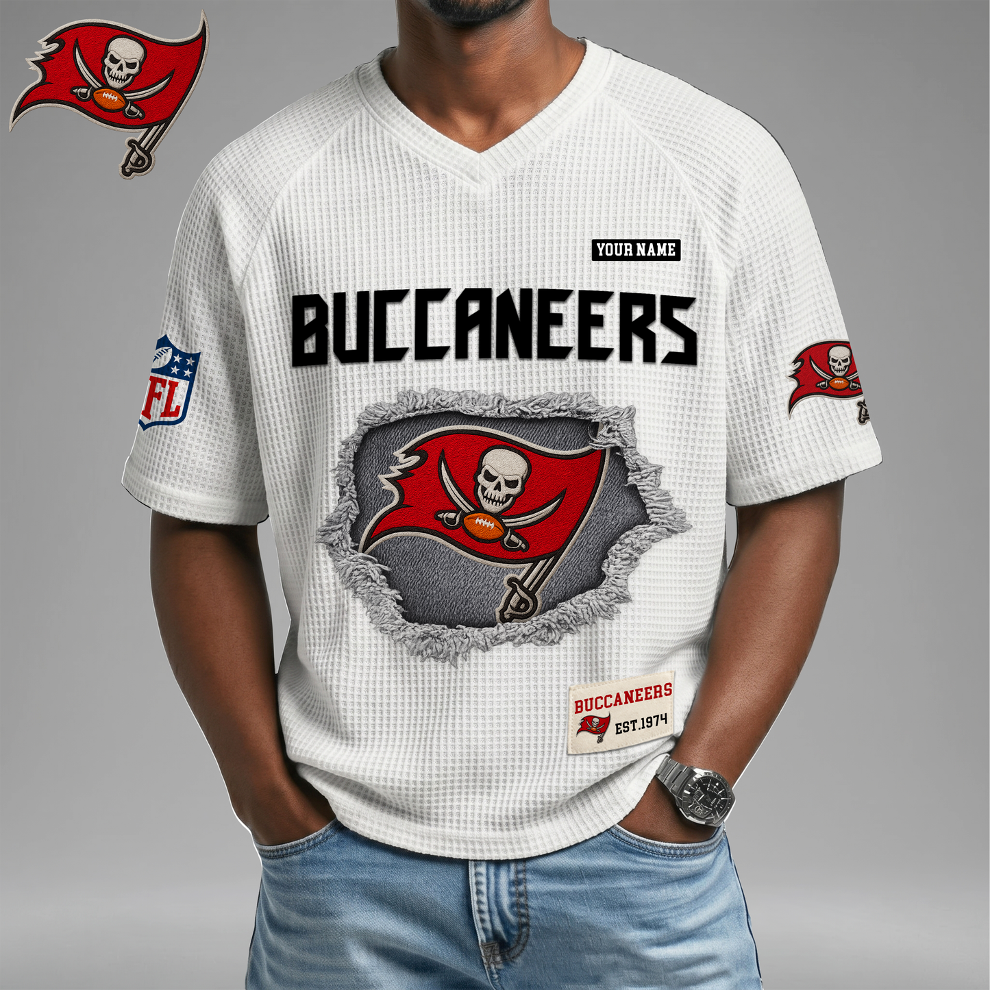 PREMIUM NFL X TBB Game Day Waffle V-neck T-shirt 110626
