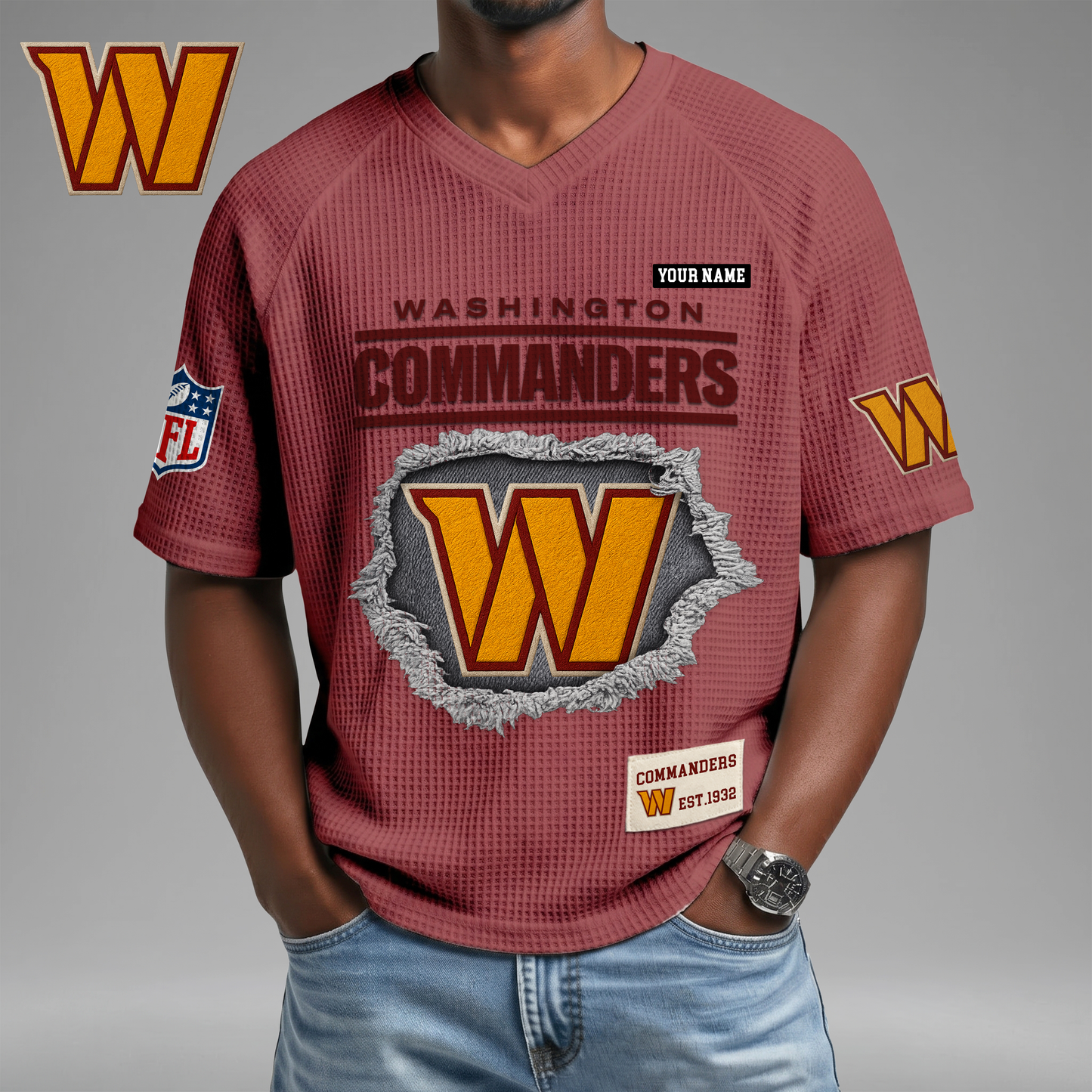 PREMIUM NFL X WC Game Day Waffle V-neck T-shirt 110626