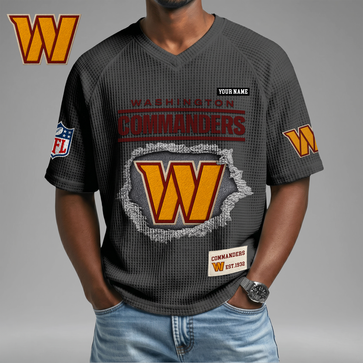 PREMIUM NFL X WC Game Day Waffle V-neck T-shirt 110626