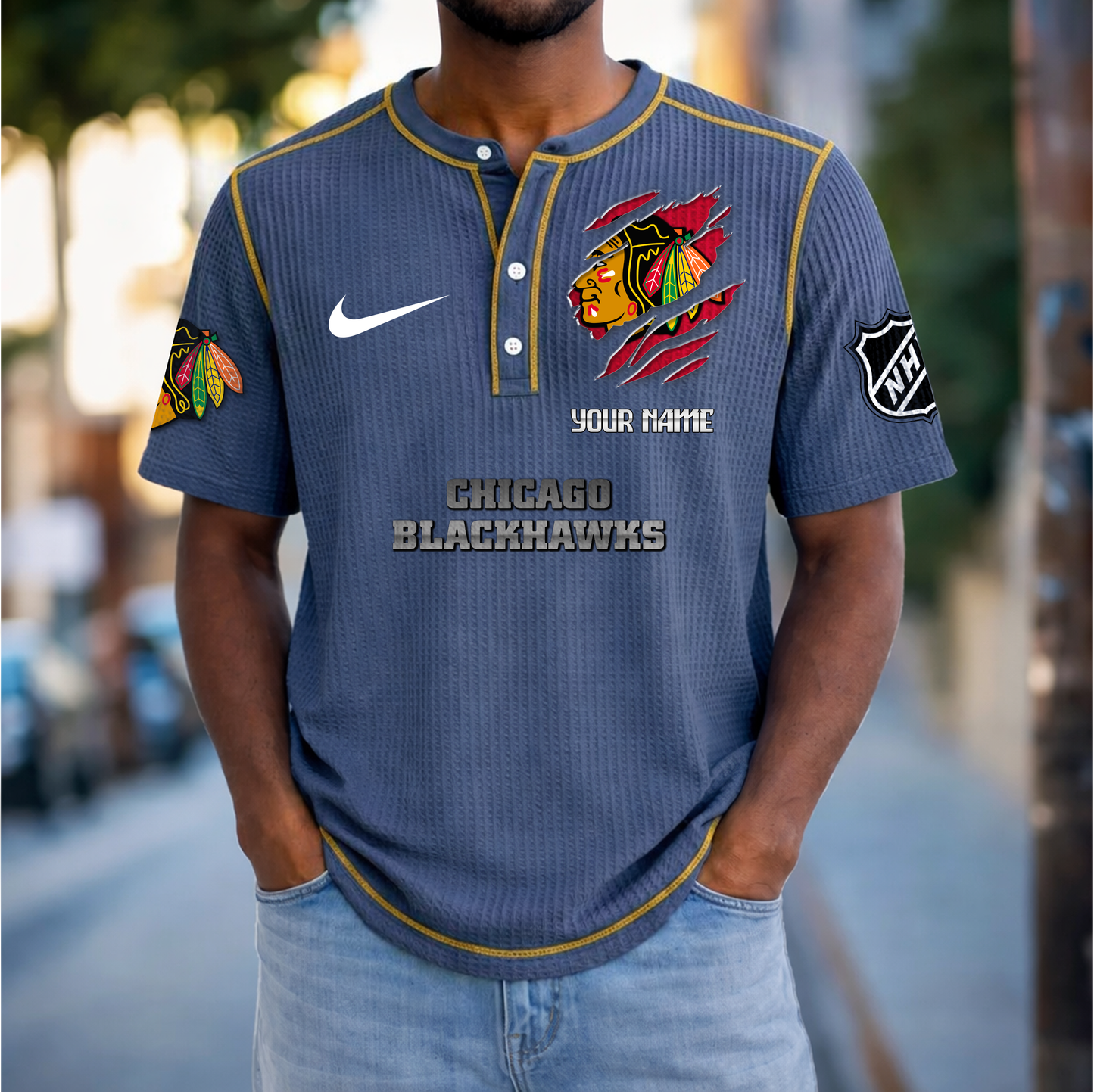 PREMIUM NHL X CB Crew neck button Henry Shirt Limited Editions NDT VHM 20426
