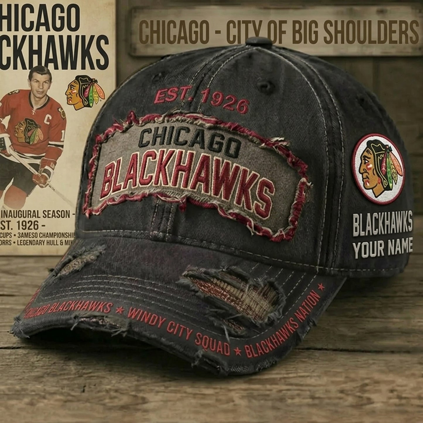 PREMIUM NHL X CB Denim Washed Custom Name HAT NDT NHM 050526