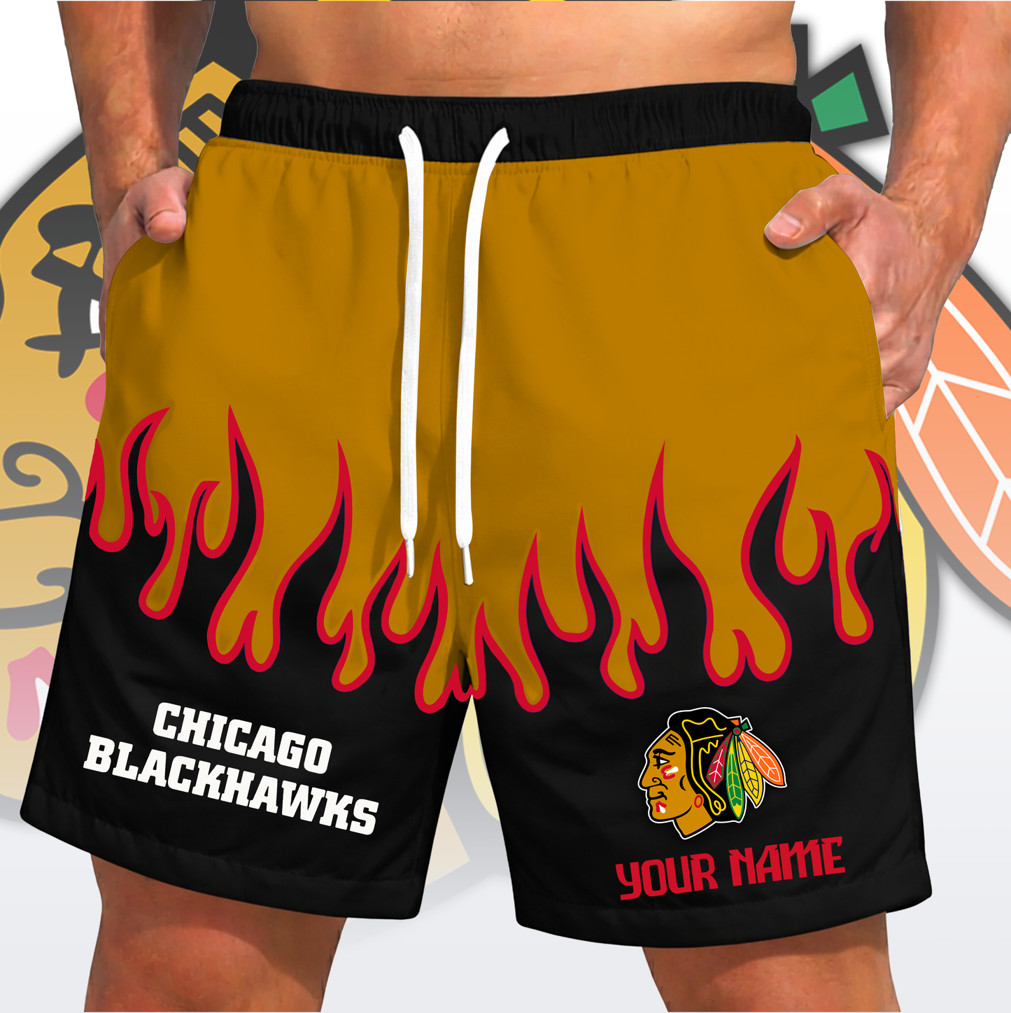 PREMIUM NHL X CB Fire  Flame Short Pants Custom Name Limited Edition NDT VHM 200426
