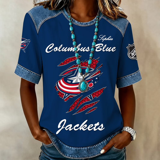 PREMIUM NHL X CBJ Women Retro T Shirt Custom Name Limited Edition NDT VHM 190526
