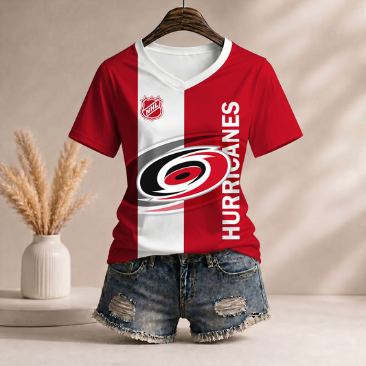 PREMIUM NHL X CH Women’s Casual Loose Stripe V-Neck T-Shirt NDT VHM 290526