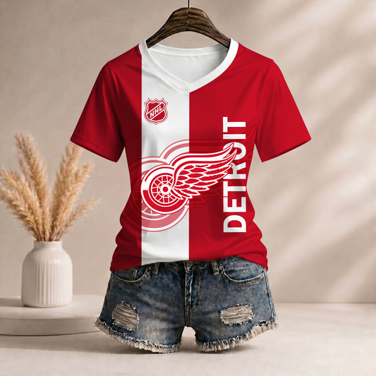 PREMIUM NHL X DRW Women’s Casual Loose Stripe V-Neck T-Shirt NDT VHM 290526