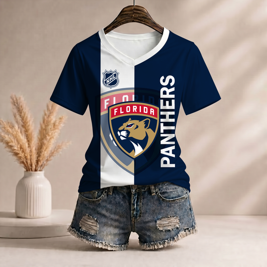 PREMIUM NHL X FP Women’s Casual Loose Stripe V-Neck T-Shirt NDT VHM 290526