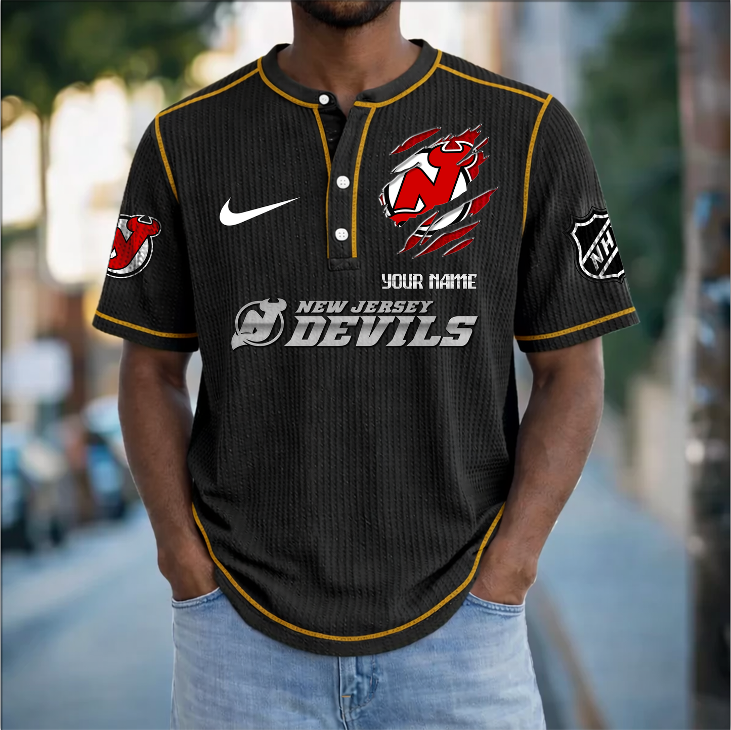PREMIUM NHL X NJD Crew neck button Henry Shirt Limited Editions NDT VHM 20426